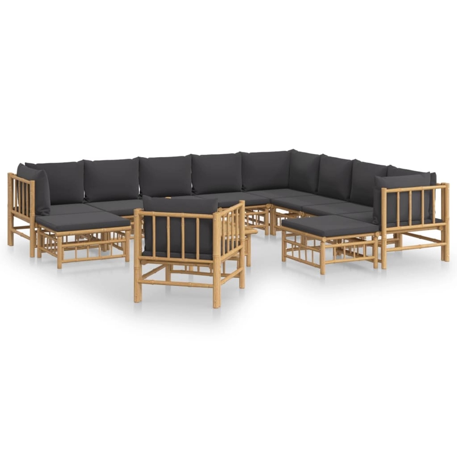 Vidaxl 12-tlg. Garten-lounge-set Mit Dunkelgrauen Kissen Bambus günstig online kaufen