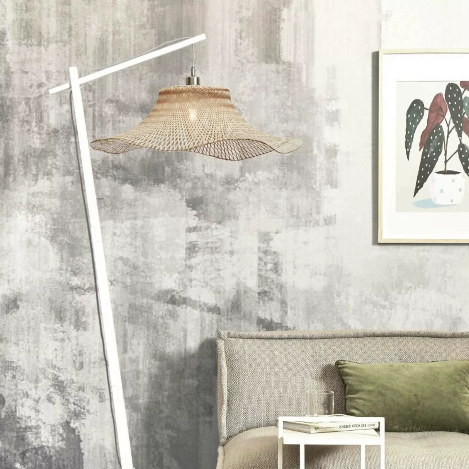 GOOD & MOJO Ibiza Stehlampe Ø 65cm weiß/natur günstig online kaufen