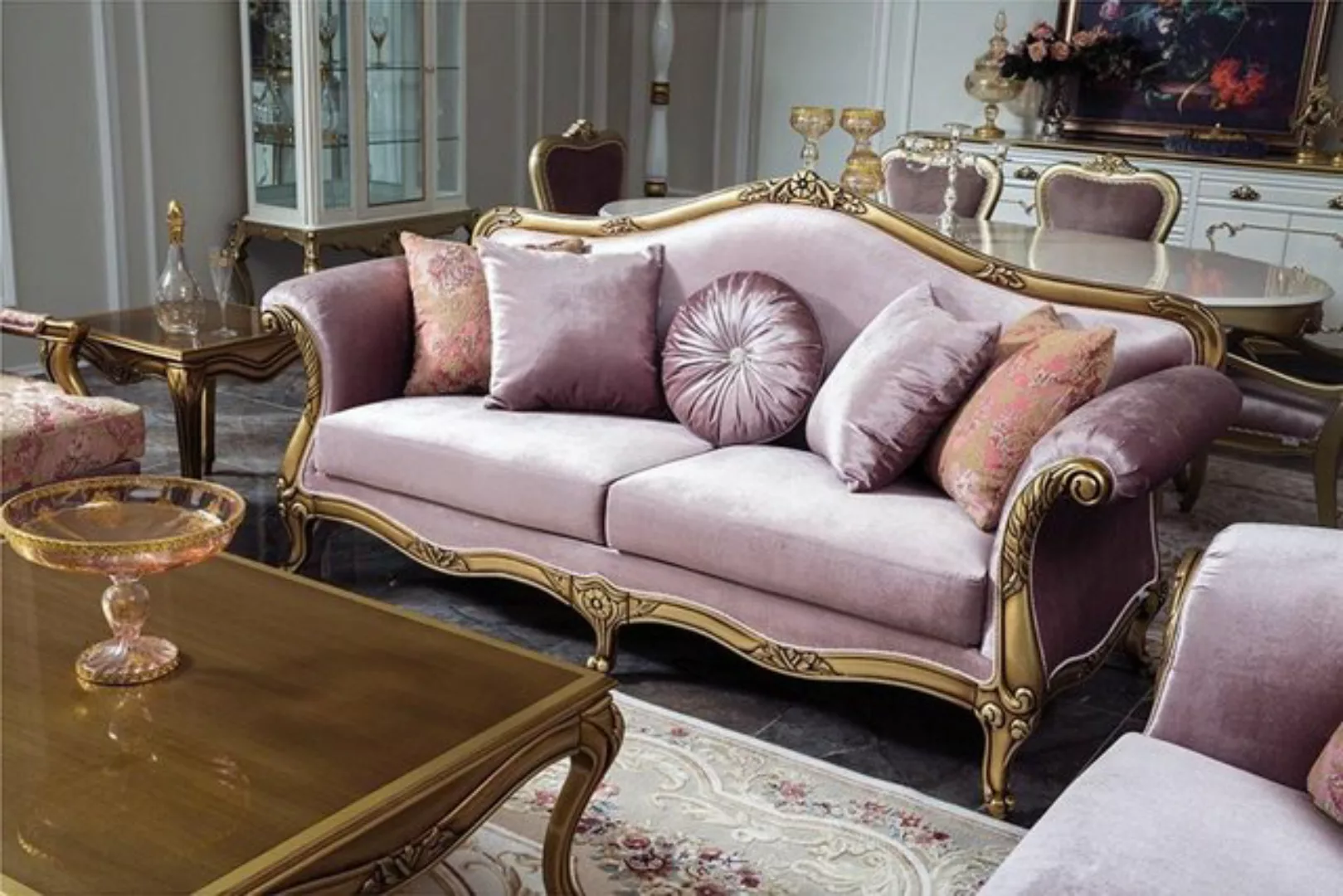 JVmoebel Sofa Sofa 3 Sitzer Lila Textil Sofas Couch Polster Luxus Möbel Dre günstig online kaufen