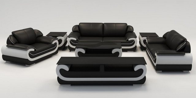 JVmoebel Sofa Schwarze Leder Wohnlandschaft 3+2 Sitzer Design Moderne Sofas günstig online kaufen