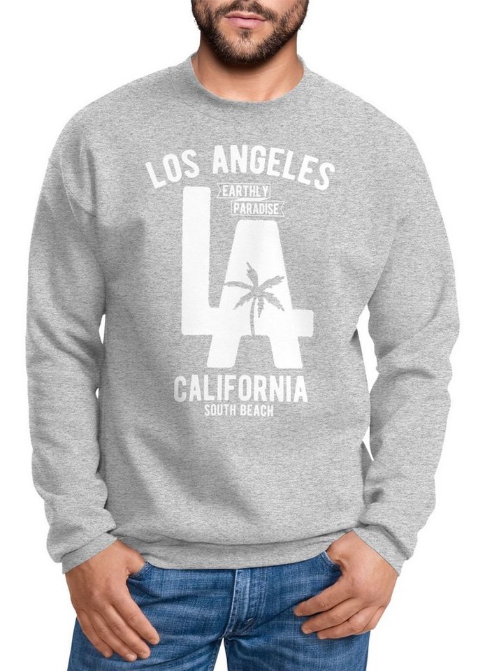 Neverless Sweatshirt Sweatshirt Herren Los Angeles California LA Palme Rund günstig online kaufen