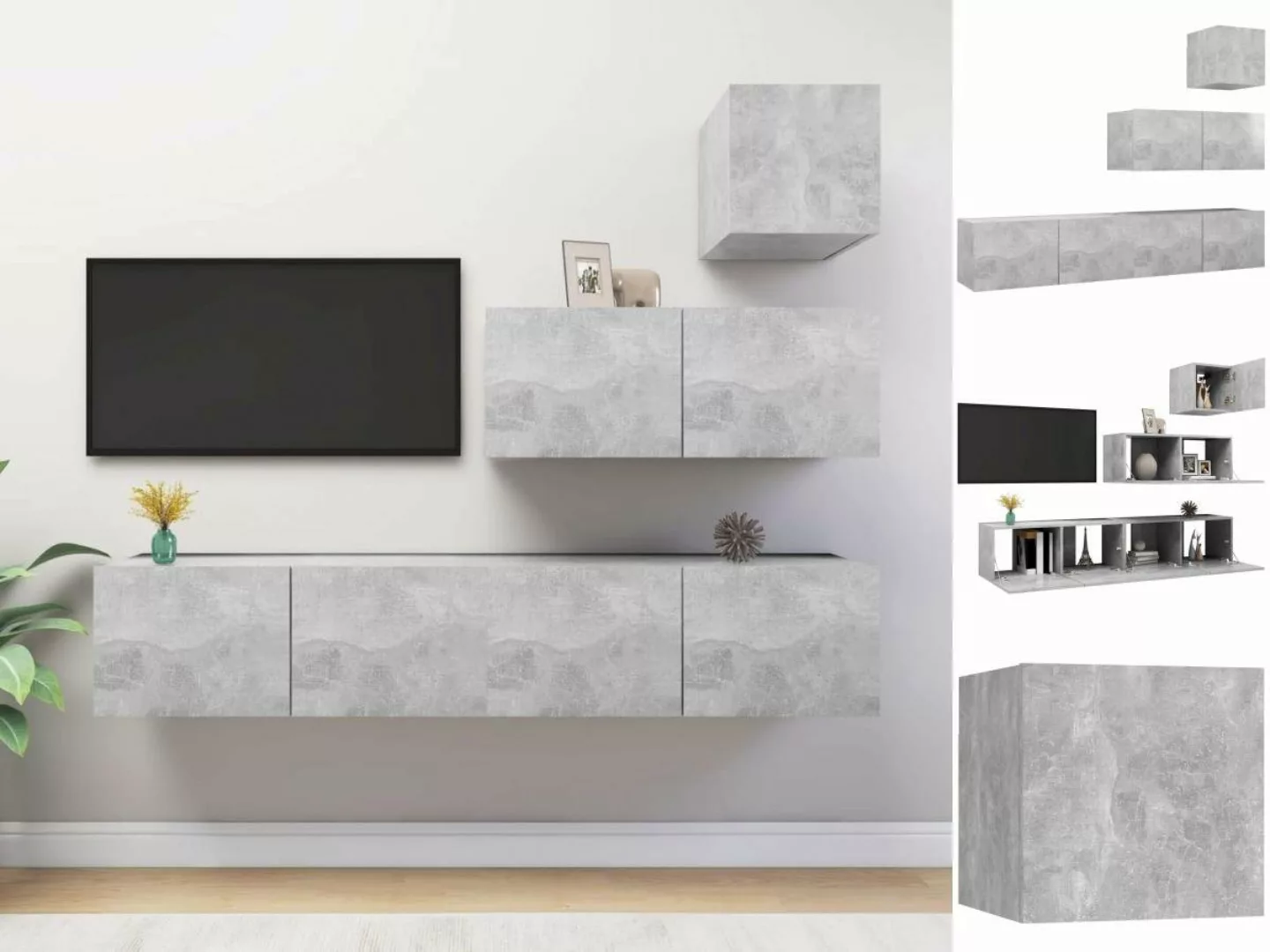 vidaXL TV-Schrank 4-tlg TV-Schrank-Set Betongrau Spanplatte TV-Konsole für günstig online kaufen