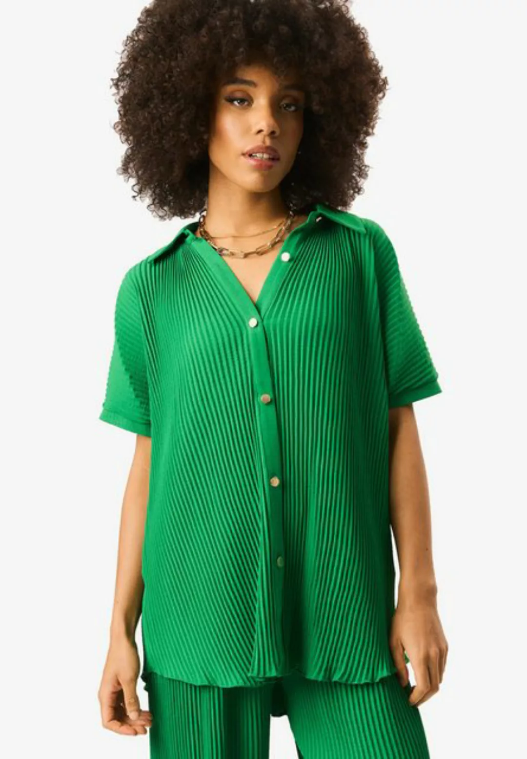 GINI LONDON Yoga & Relax Shirt Gini Oversize Grünes Plissee-Shirt mit kurze günstig online kaufen