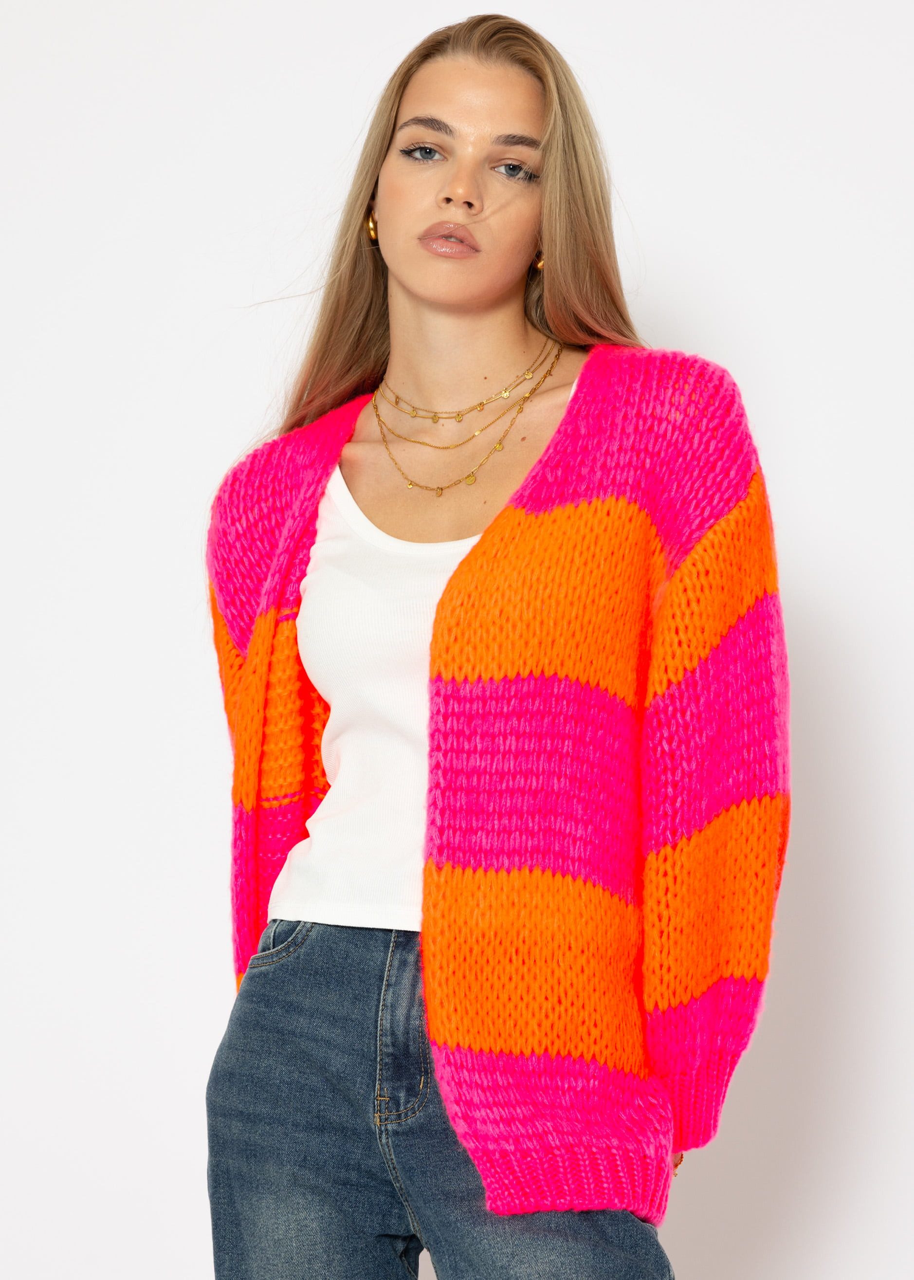 SASSYCLASSY Cardigan Oversize Strickjacke Damen Blockstreifen günstig online kaufen