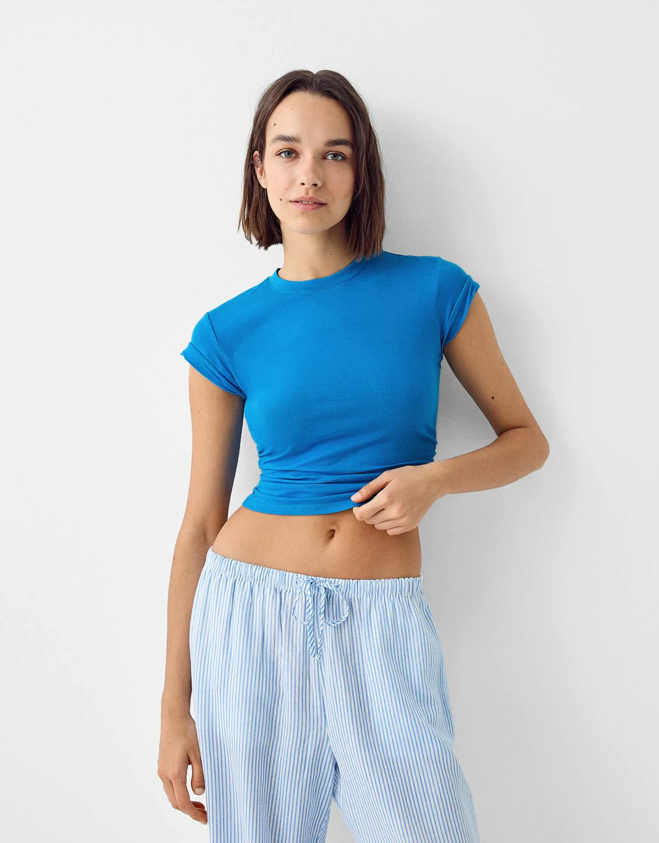 Bershka T-Shirt Mit Kurzen Ärmeln Damen Xs Blau günstig online kaufen