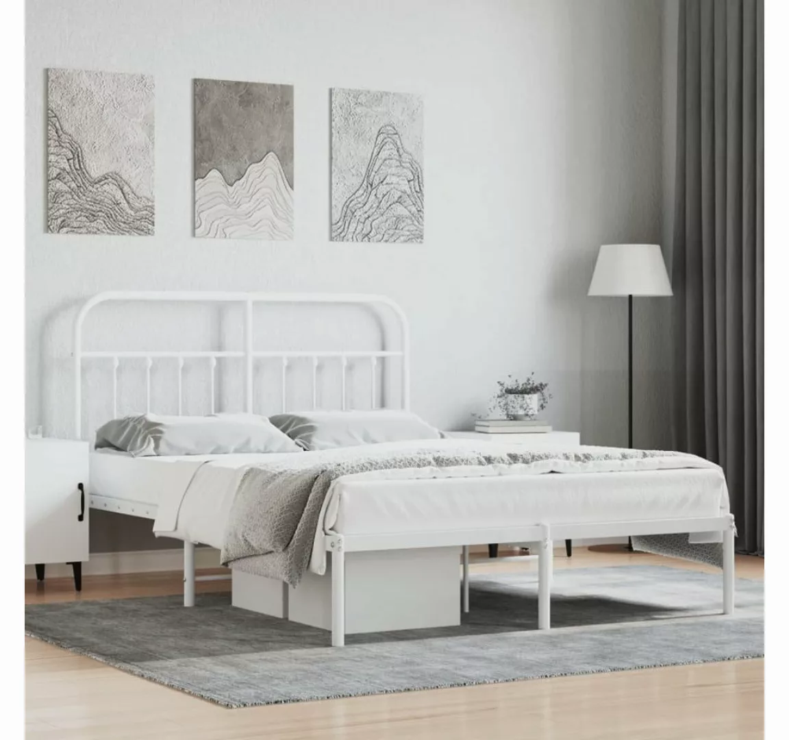 furnicato Bett Bettgestell mit Kopfteil Metall Weiß 140x200 cm günstig online kaufen