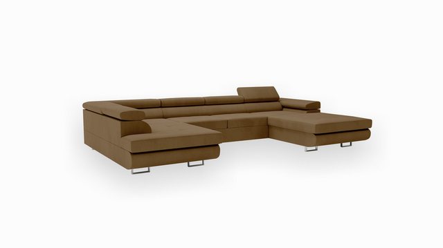 Goldstoff Wohnlandschaft VENUS U-Form Ecksofa mit Schlaffunktion und Bettka günstig online kaufen