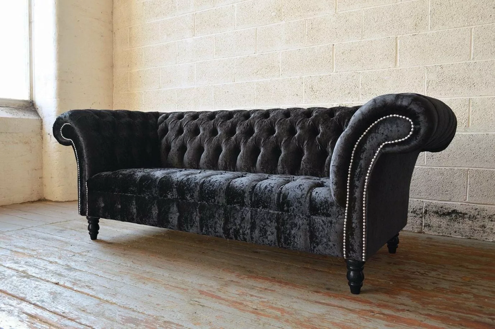 Xlmoebel Sofa Dreisitzer Chesterfield Sofa mit Stoff- und Ledersitzpolsteru günstig online kaufen