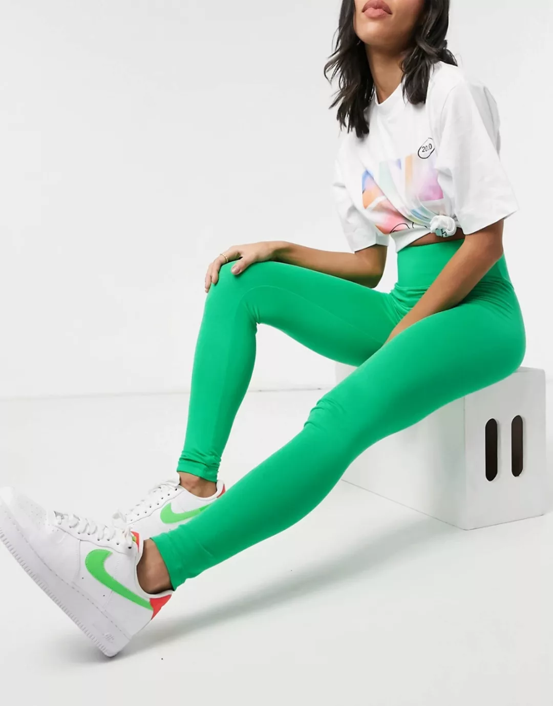 ASOS DESIGN – Leggings mit hohem Bund in leuchtendem Grün günstig online kaufen