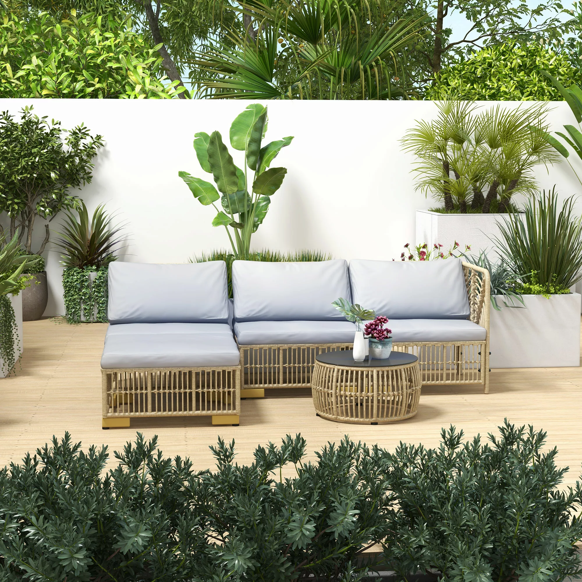 Outsunny Rattan Gartenmöbel-Set, 5-tlg. Balkonmöbel Set Sitzgarnitur mit Ki günstig online kaufen