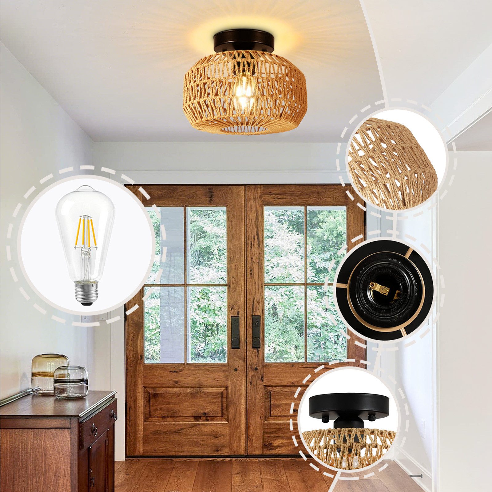 MUPOO Deckenleuchten Rattan Deckenlampe aus Rattan/Metall günstig online kaufen