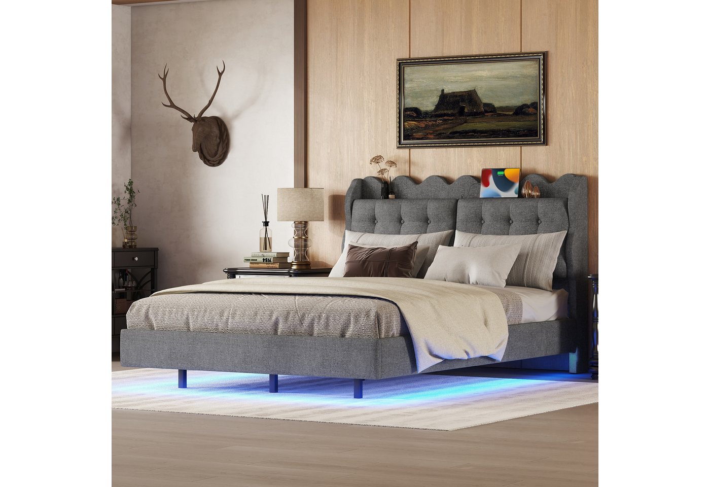 Romance Polsterbett Doppelbett Stauraumbett mit LED Beleuchtung (1 tlg), Fu günstig online kaufen