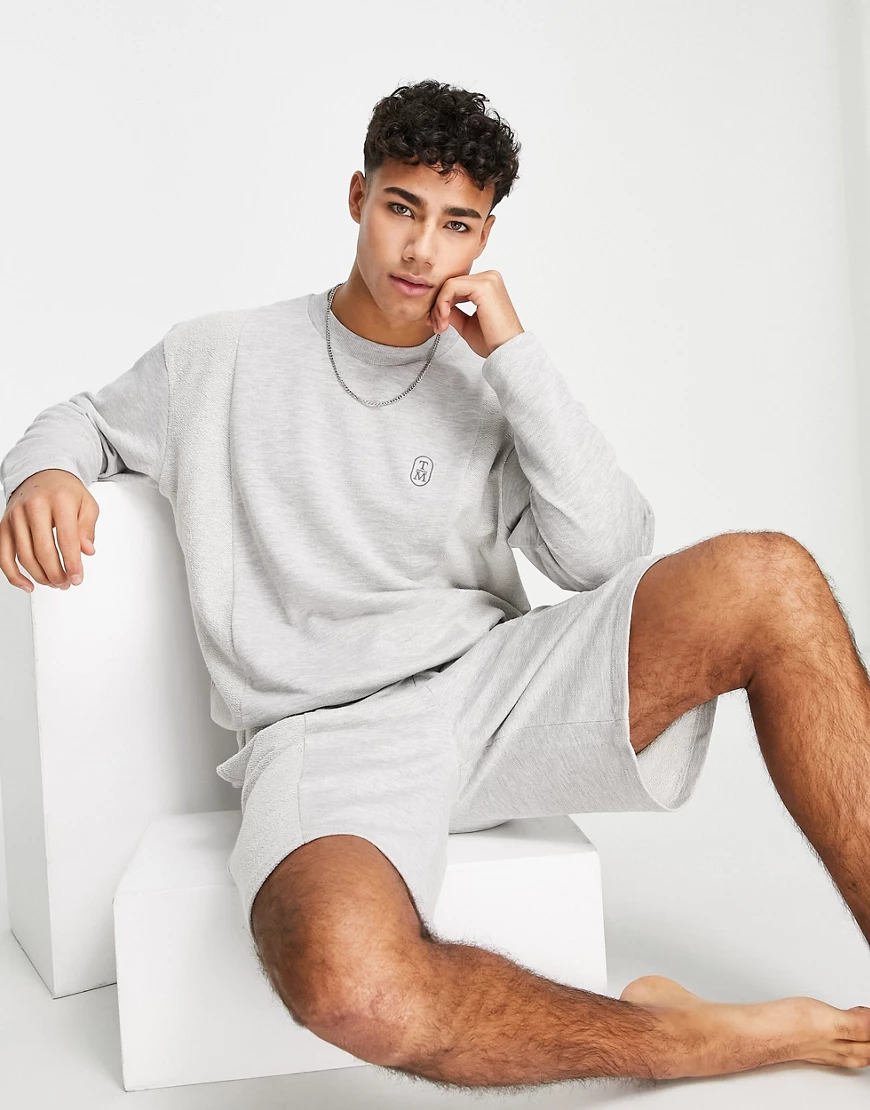 Topman – Lounge-Sweatshirt in Grau mit Stickerei auf der Brust günstig online kaufen