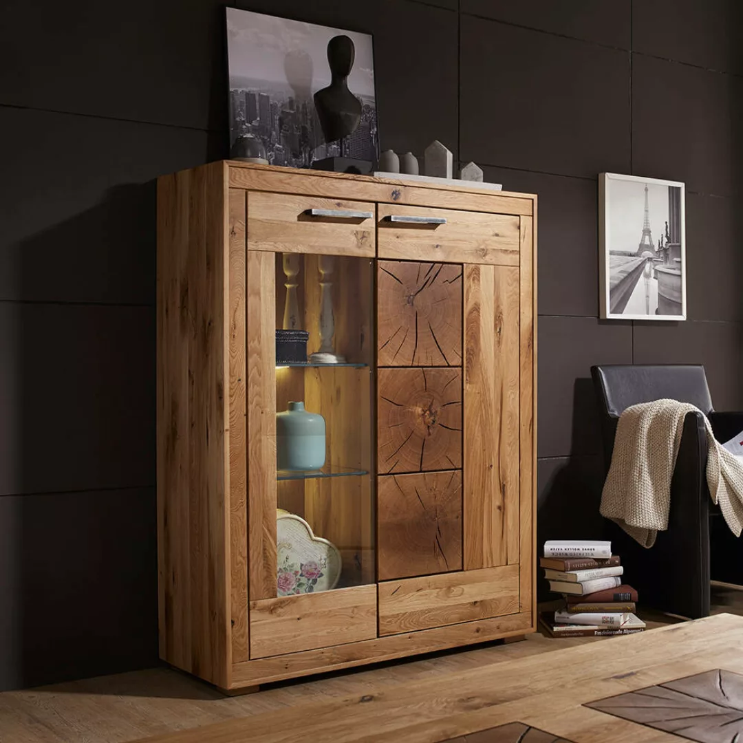 Highboard 103cm breit, Wildeiche massiv geölt, montiert, WINNIPEG-69 günstig online kaufen