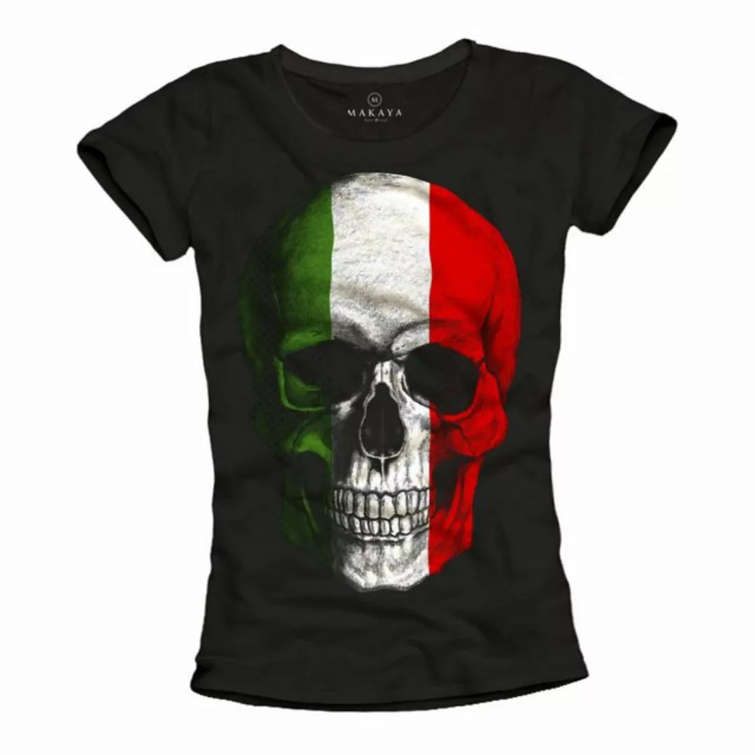 MAKAYA T-Shirt Damen Totenkopf Motiv Italien Flagge Fahne Skull Print Fraue günstig online kaufen