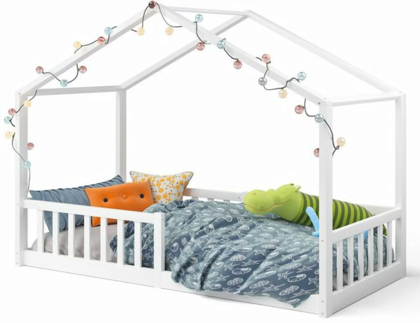 Bellabino Hausbett Bia (weiß, 90x200 cm, Bodenbett mit Rolllattenrost und R günstig online kaufen