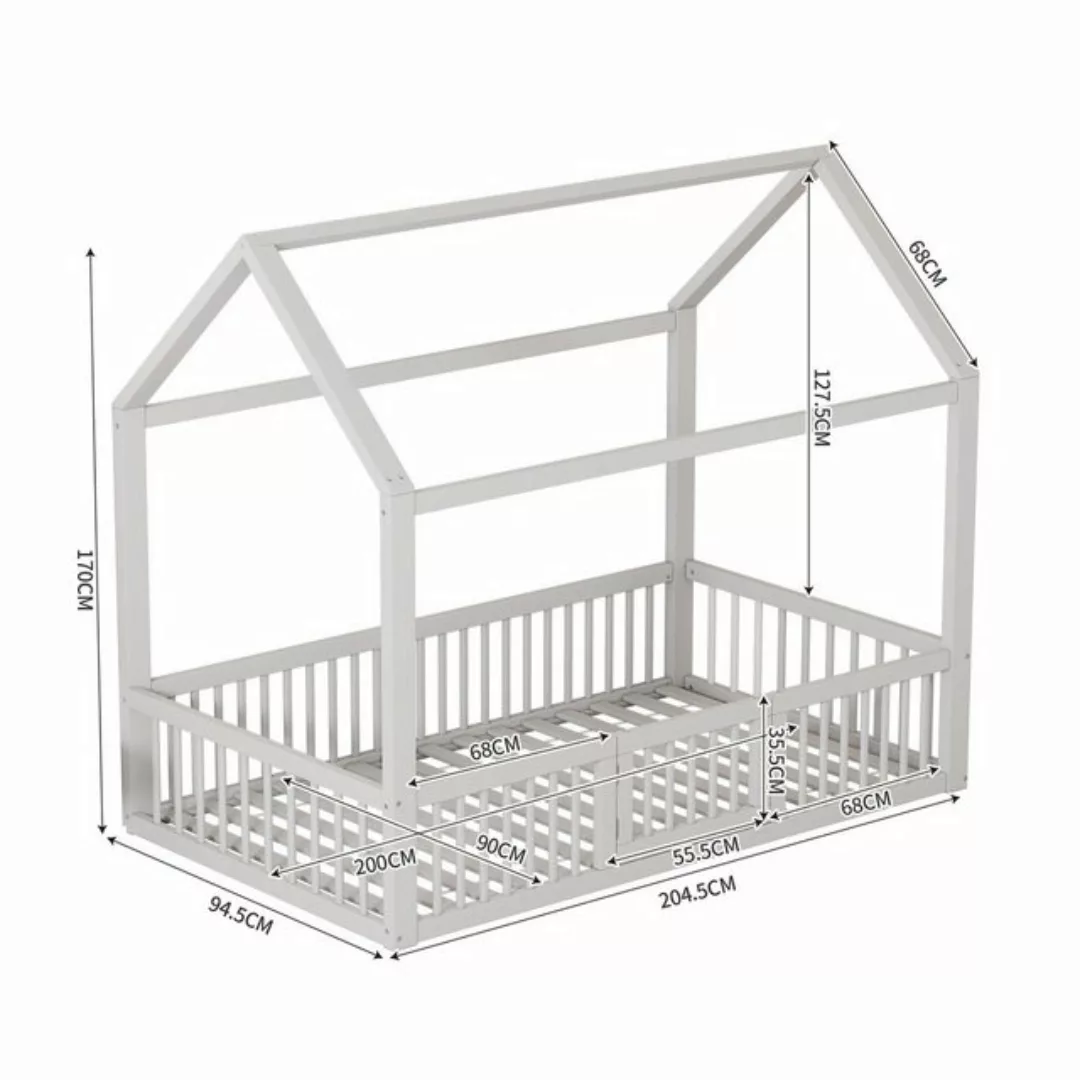 KoDise Kinderbett Hausbett Holzbett mit Türchen, Zaun,Kiefernholz,Robuste K günstig online kaufen