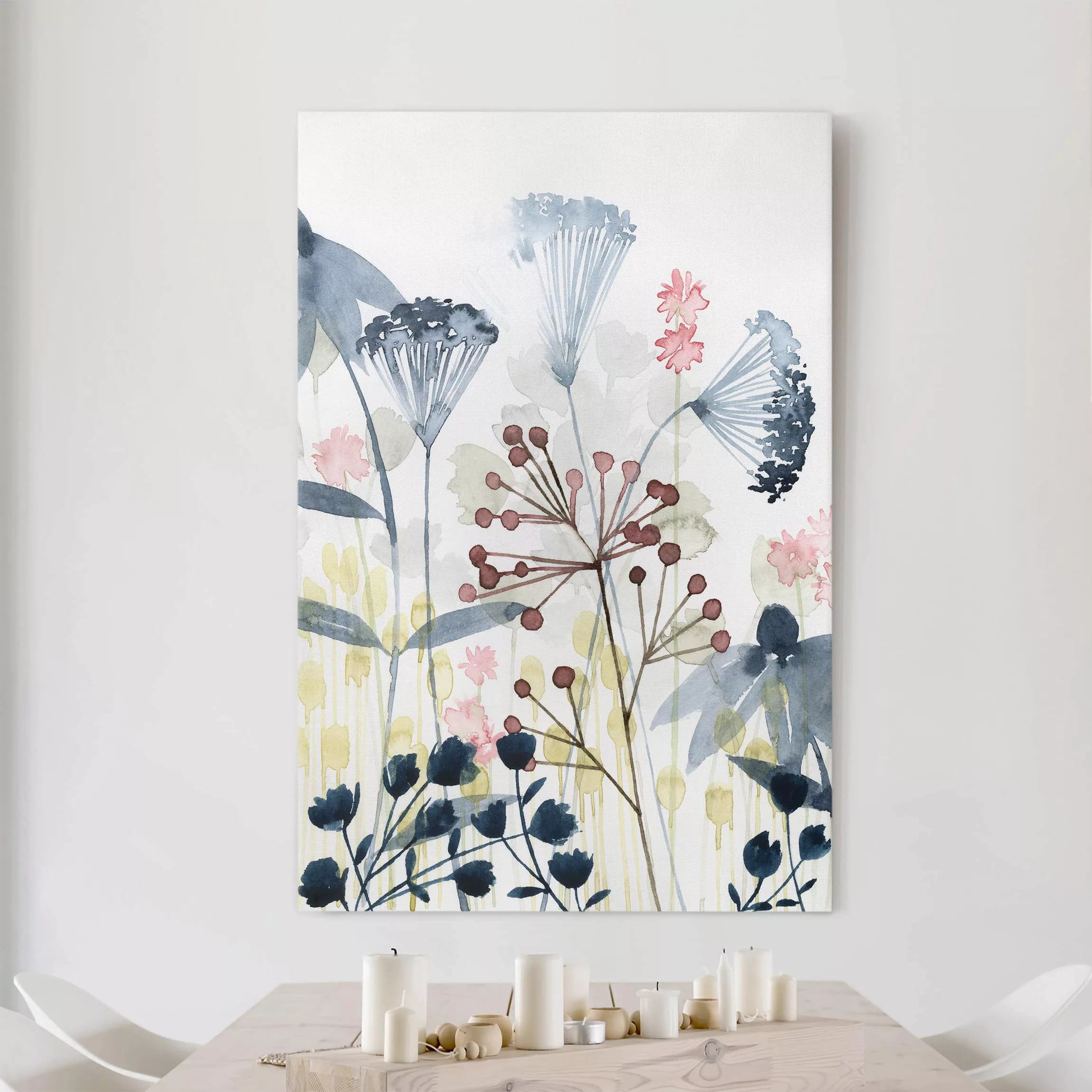 Leinwandbild Blumen - Hochformat Wildblumen Aquarell I günstig online kaufen