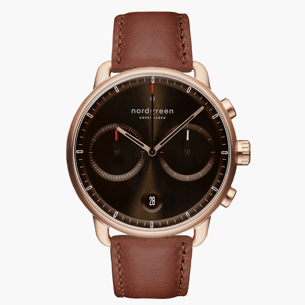 Chronograph Pioneer Roségold Uhr | Brown Sunray Ziffernblatt - Lederarmband günstig online kaufen