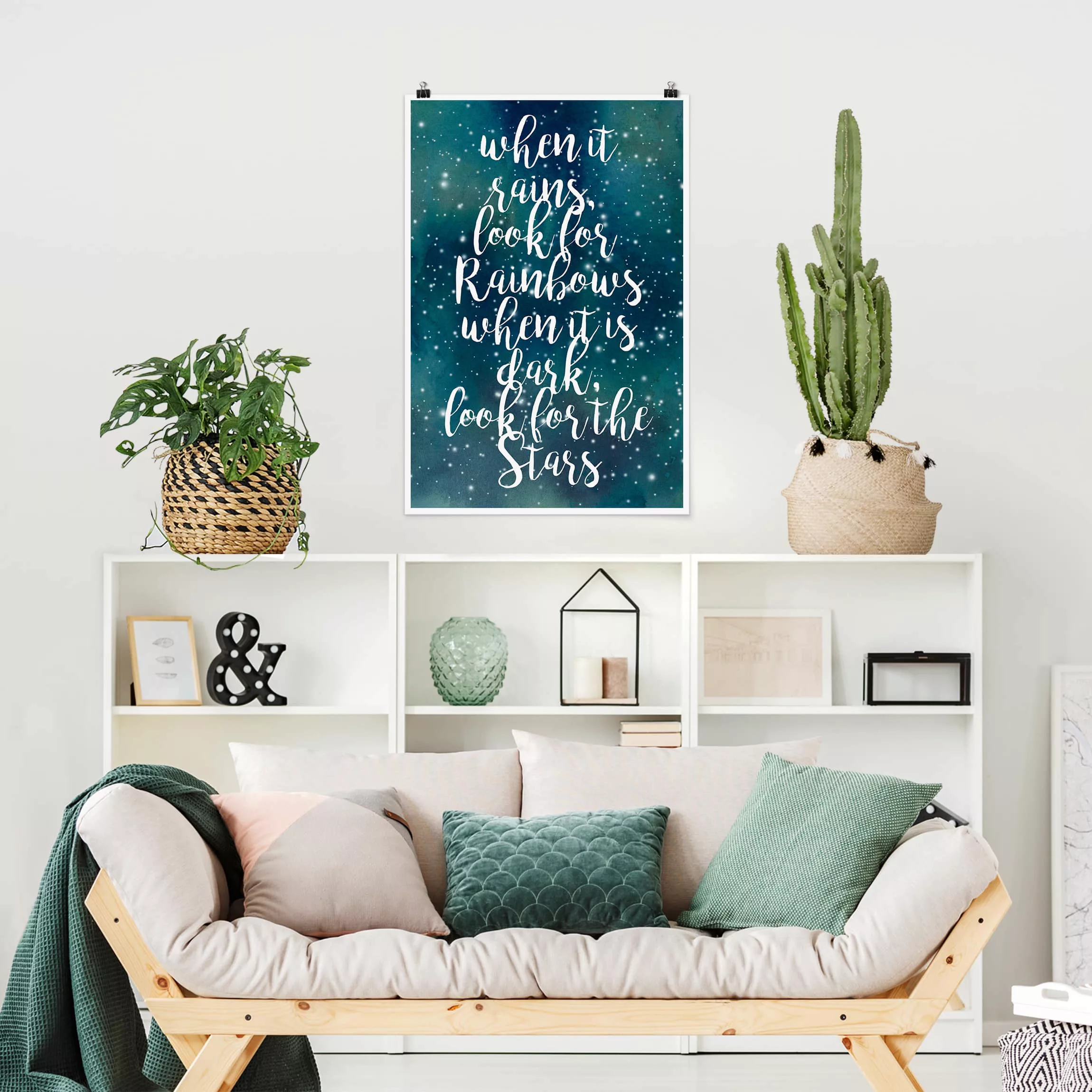 Poster Spruch - Hochformat Sternenhimmel Regenbogen günstig online kaufen