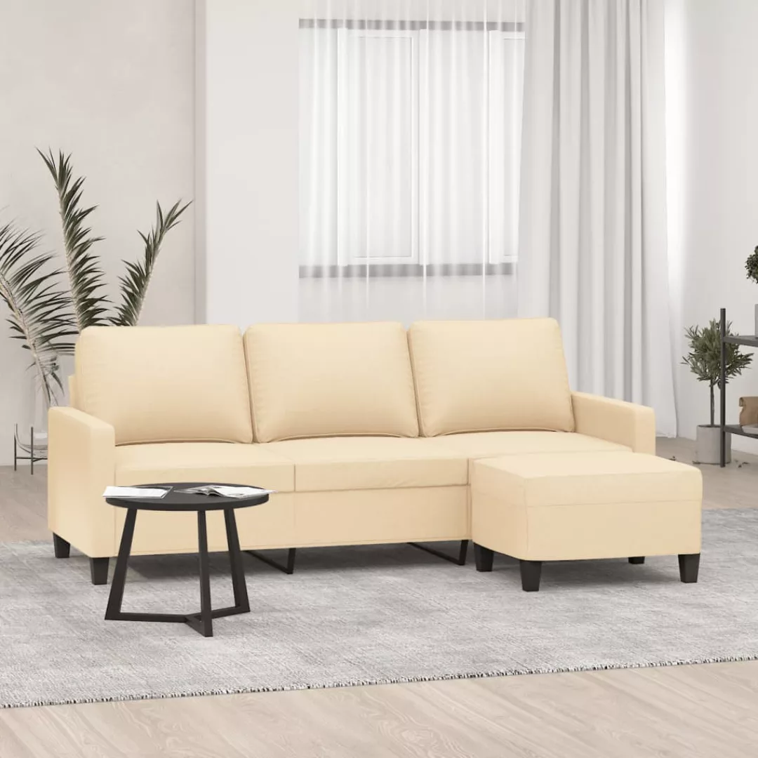 Vidaxl 3-sitzer-sofa Mit Hocker Creme 180 Cm Stoff günstig online kaufen