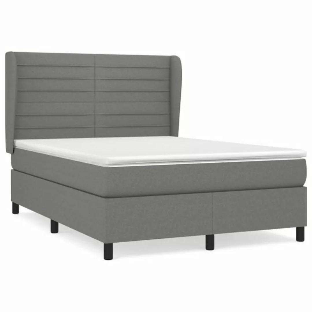 vidaXL Bettgestell Boxspringbett mit Matratze Dunkelgrau 140x200 cm Stoff B günstig online kaufen