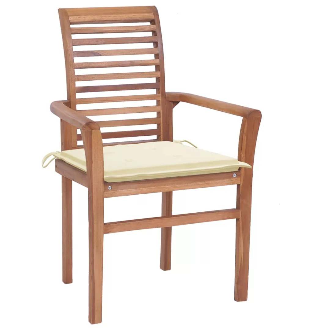 Essstühle 6 Stk. Mit Creme Kissen Massivholz Teak günstig online kaufen