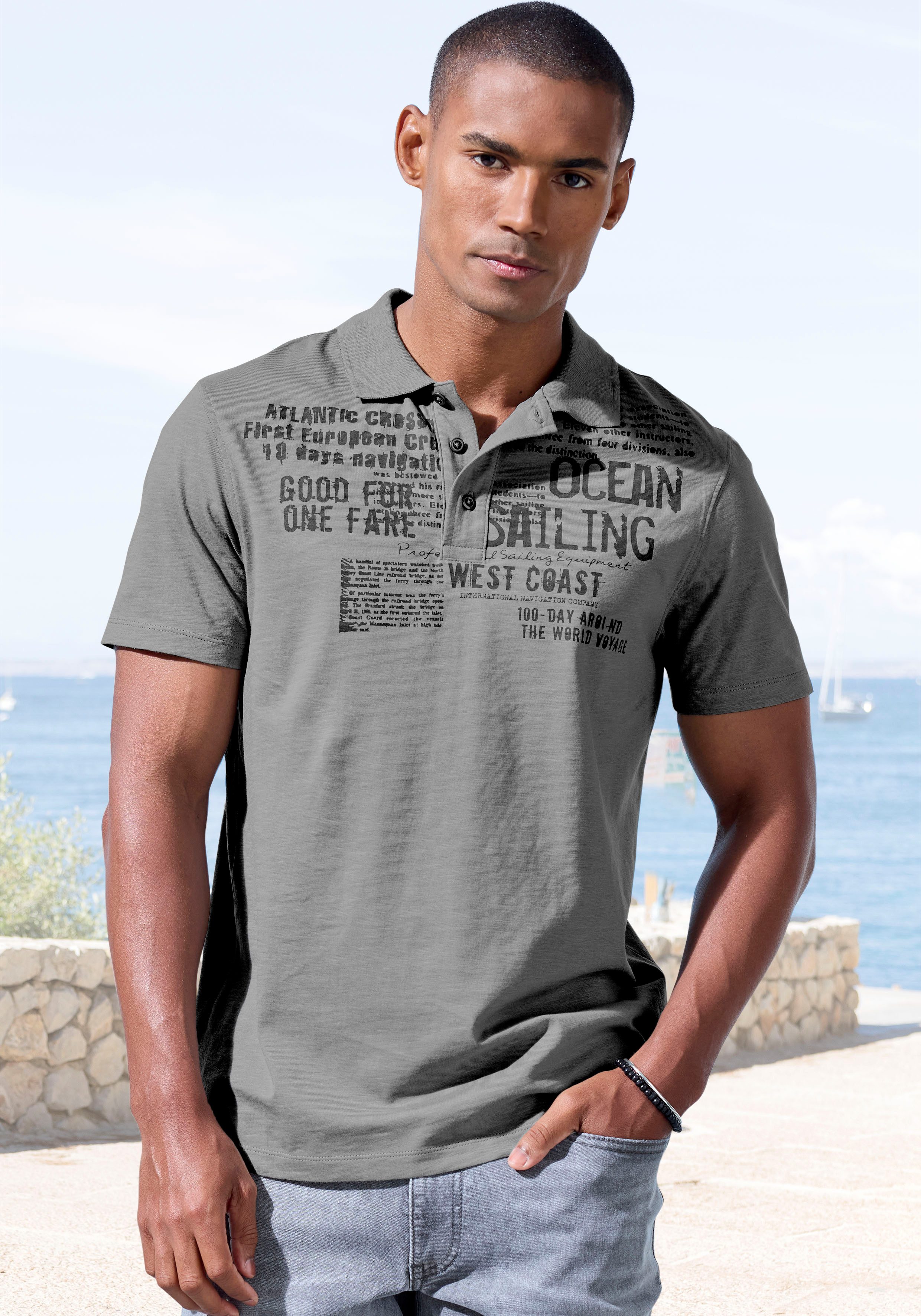 John Devin Poloshirt "mit Print", Regular-Fit, aus Slub-Qualität, mit Print günstig online kaufen