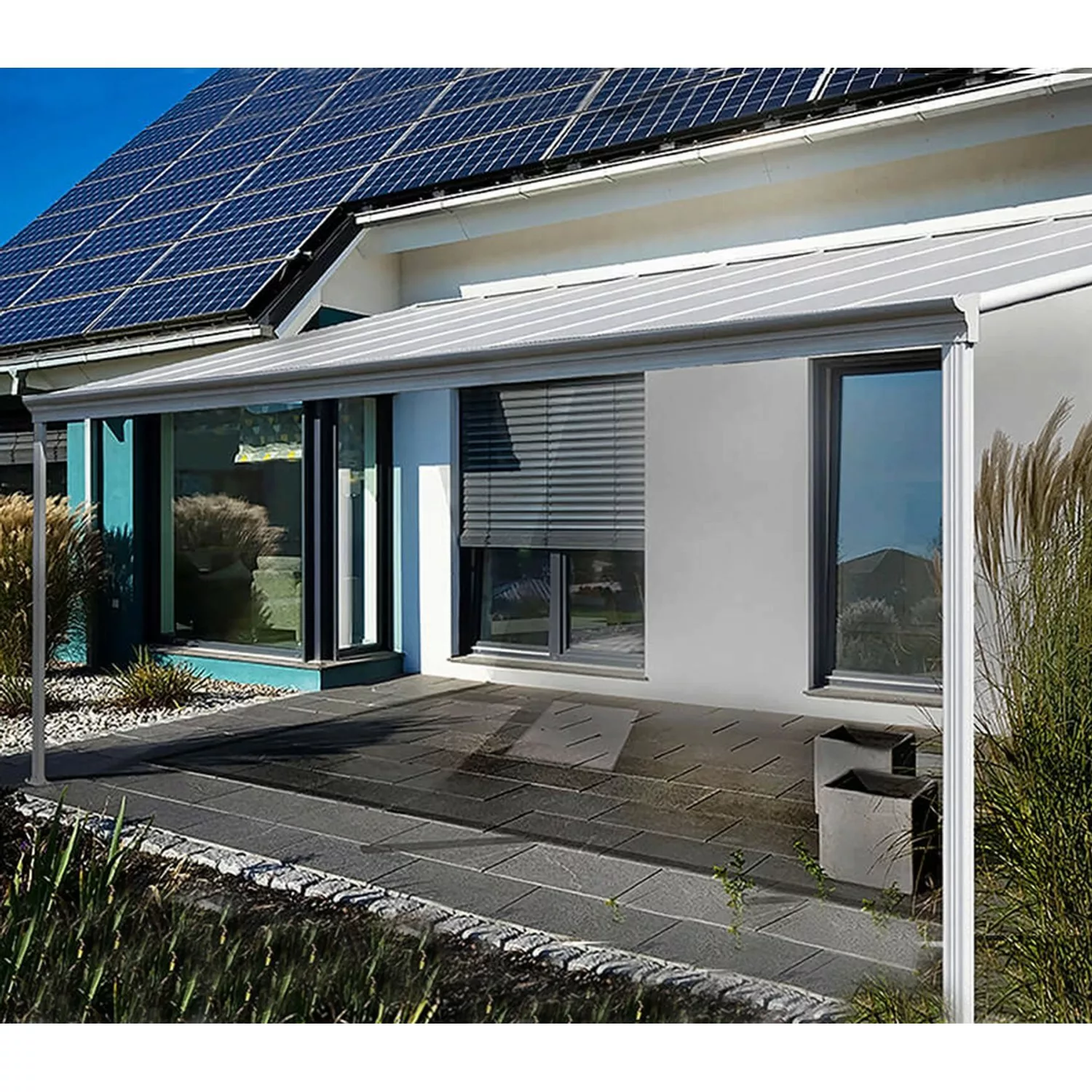 Home Deluxe Terrassenüberdachung Solis Alu 495 x 303 x 226 / 278 cm Weiß günstig online kaufen