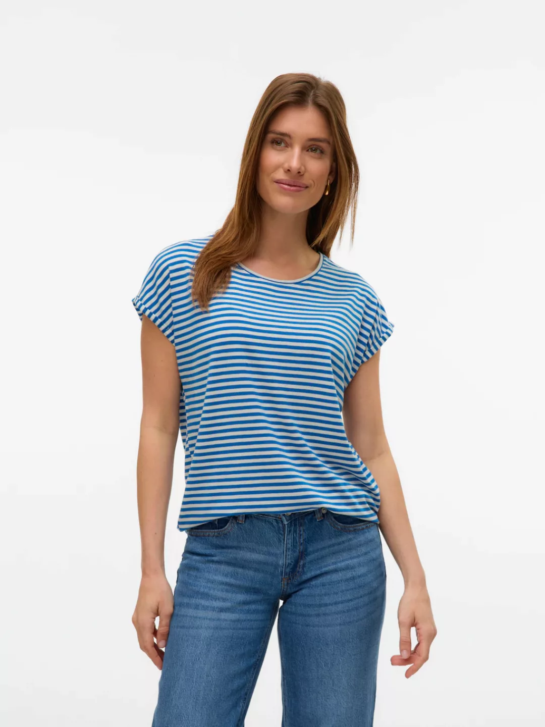 Vero Moda Rundhalsshirt "VMAVA PLAIN SS TOP STRIPE GA JRS NOOS" günstig online kaufen