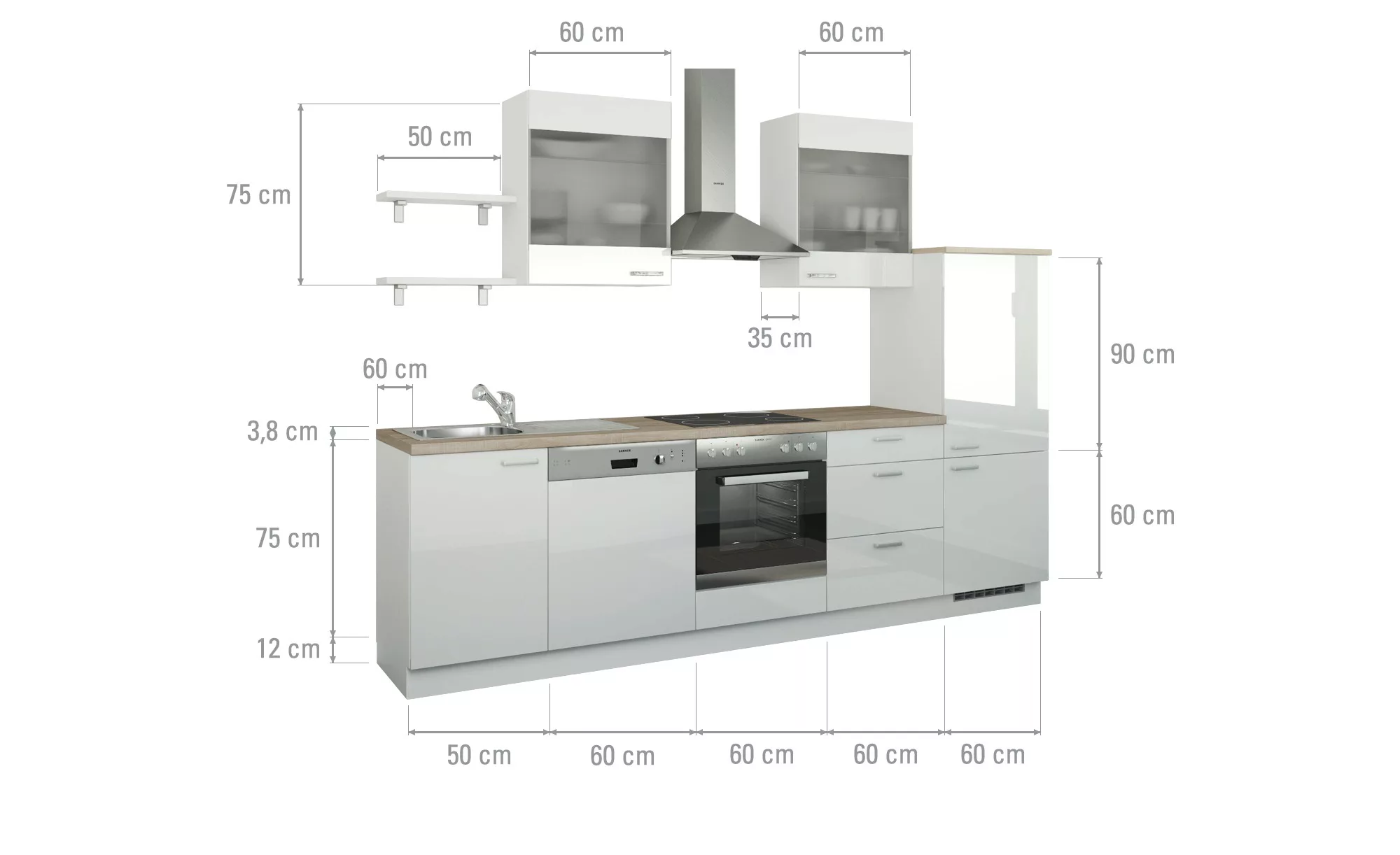 Küchenzeile ohne Elektrogeräte  Hamburg ¦ weiß ¦ Maße (cm): B: 290 Küchen-o günstig online kaufen