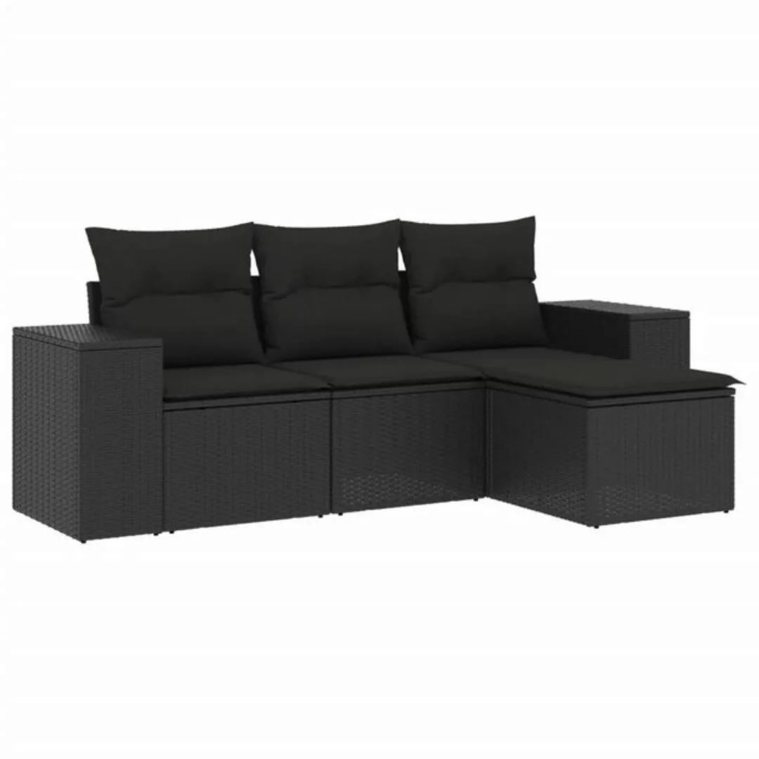 vidaXL Sofaelement 4-tlg. Garten-Sofagarnitur mit Kissen Schwarz Poly Ratta günstig online kaufen