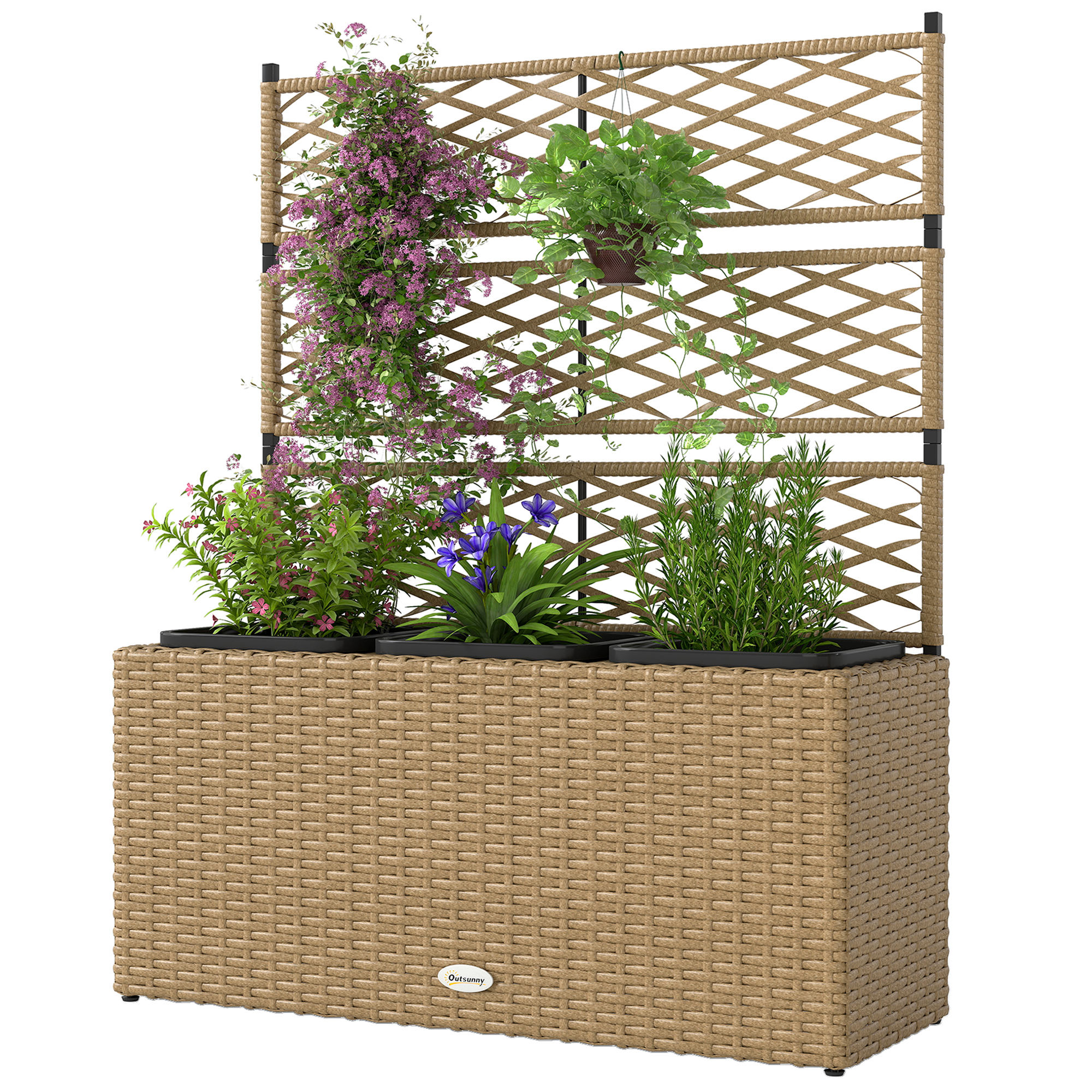 Outsunny Pflanzkübel mit Rankgitter 3 Töpfe Pflanzenkübel 33L Garten Balkon günstig online kaufen