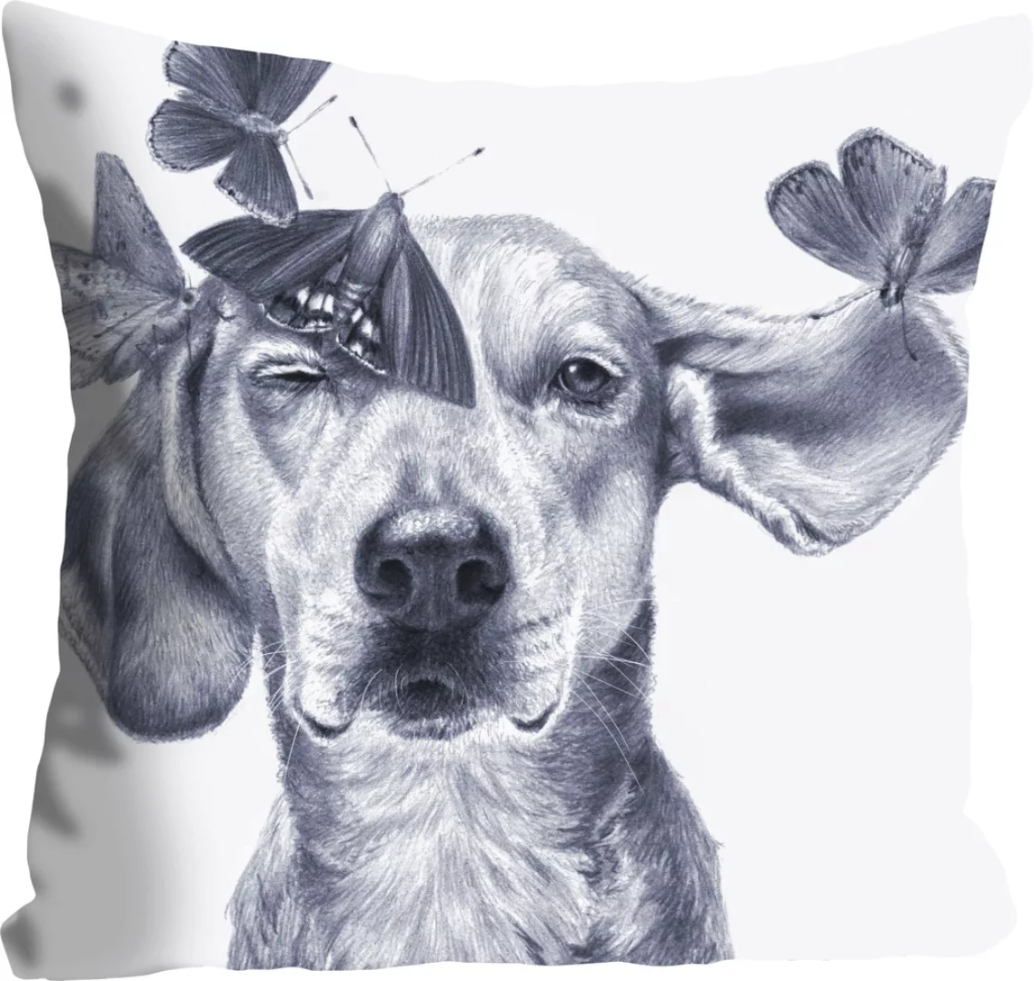 queence Dekokissen »Buttercup«, mit einem Hund und Schmetterlingen, Kissenh günstig online kaufen