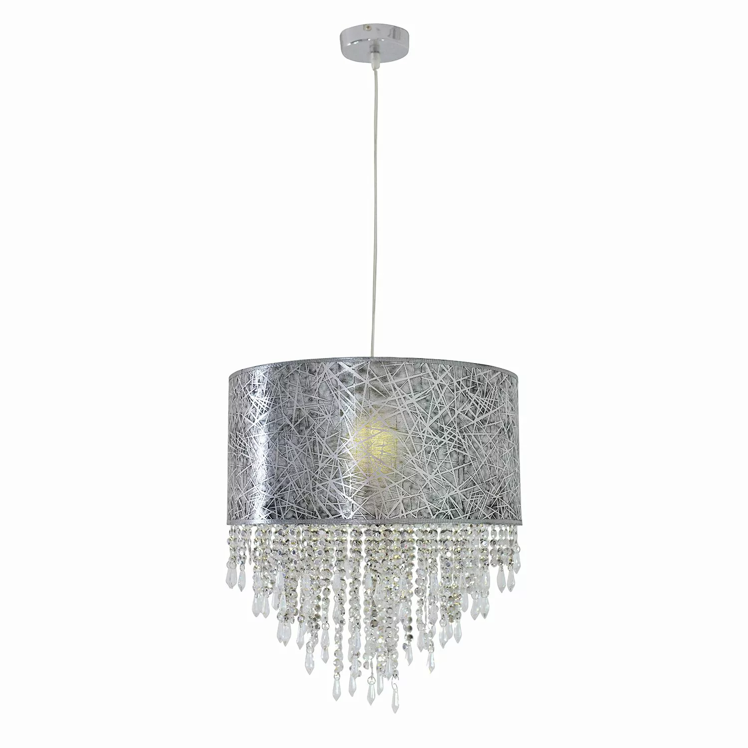 home24 Pendelleuchte Crystallo Kunststoff Silber Glamour Ø 40 cm 1-flammig günstig online kaufen