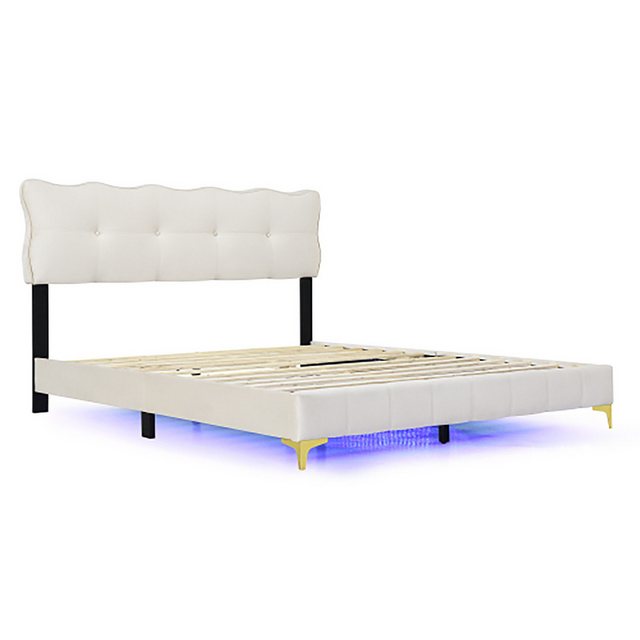 Celya Polsterbett Jugendbett, Doppelbett mit LED-Leuchten, Samtstoff, 160 x günstig online kaufen