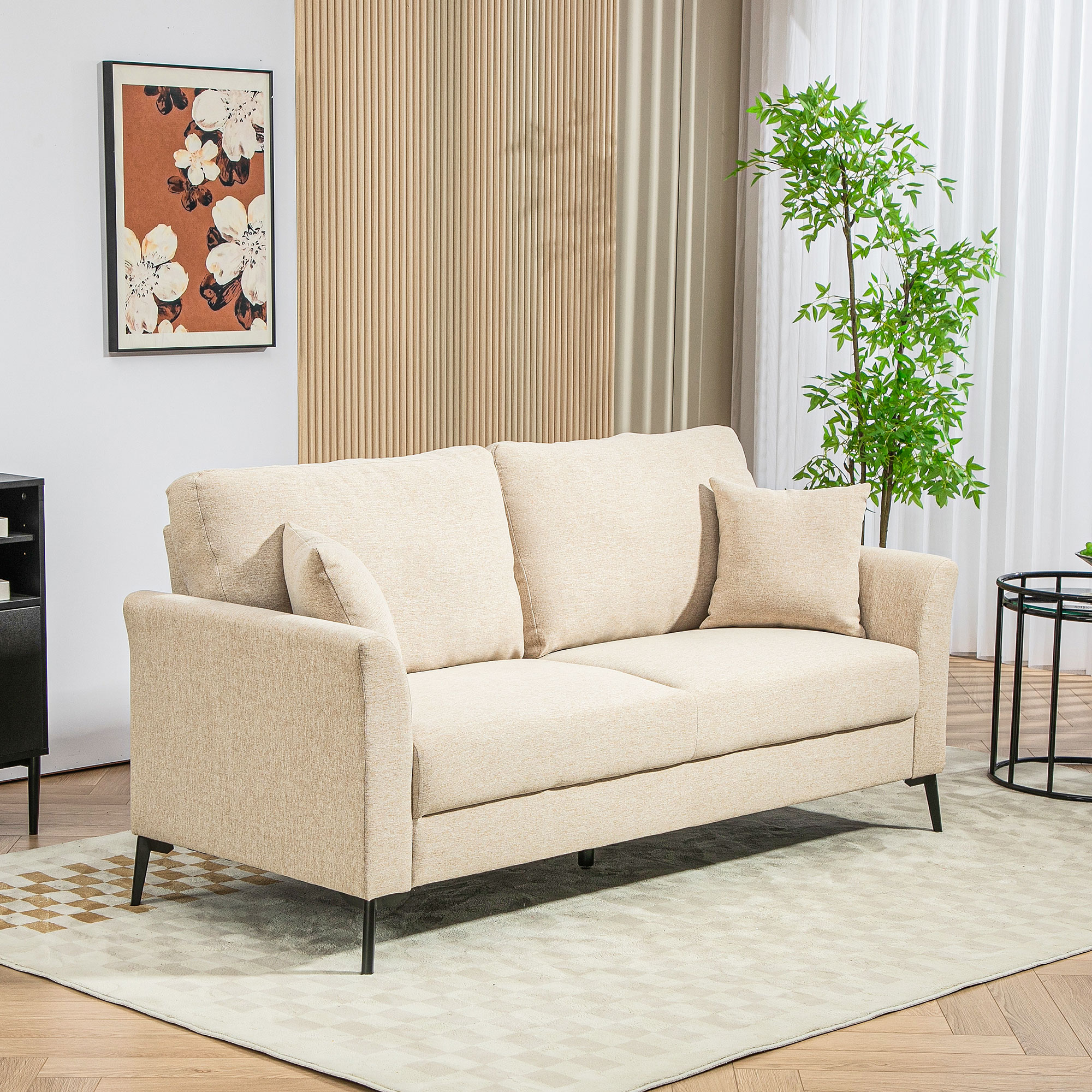 HOMCOM 2 Sitzer Sofa, Couch mit Leinenoptik, Metallbeine, Polstersofa, Gepo günstig online kaufen