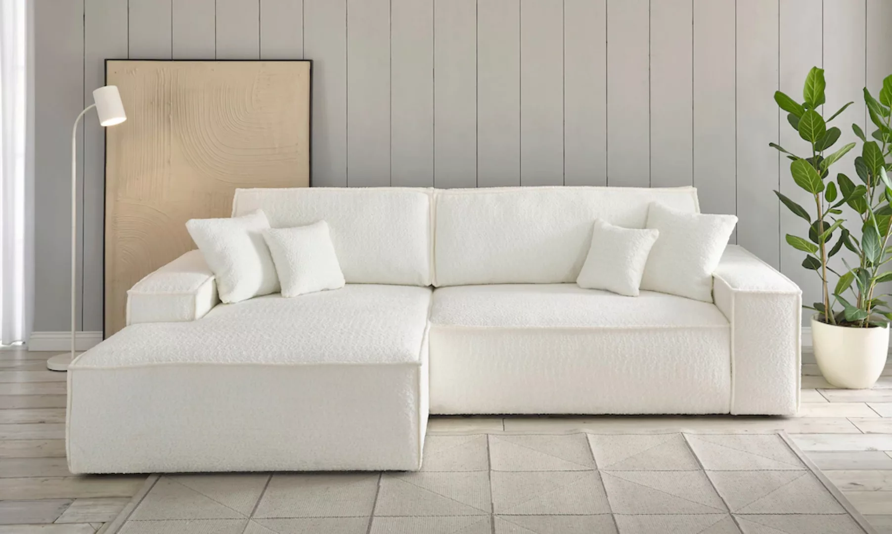 andas Ecksofa "Finnley Schlafsofa 267 cm in Bouclé, Struktur fein u. Cord, günstig online kaufen