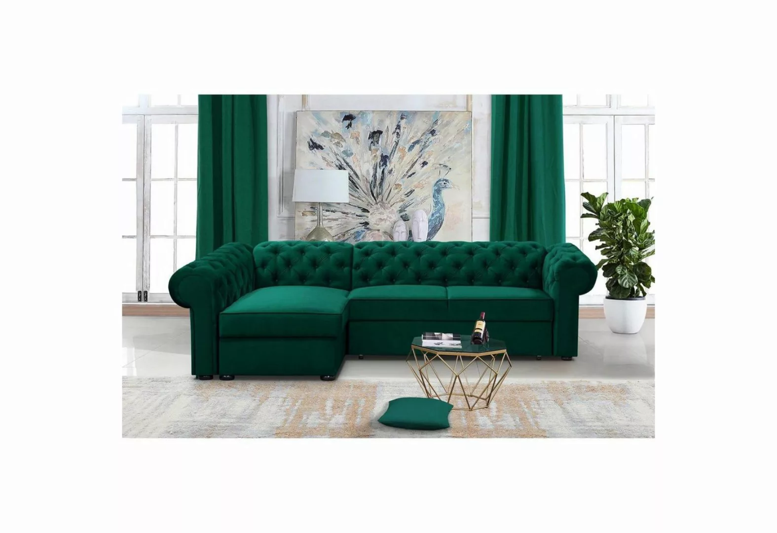 Beautysofa Polsterecke Chester, L-Form Ecksofa aus Velour, Ottomane rechts günstig online kaufen