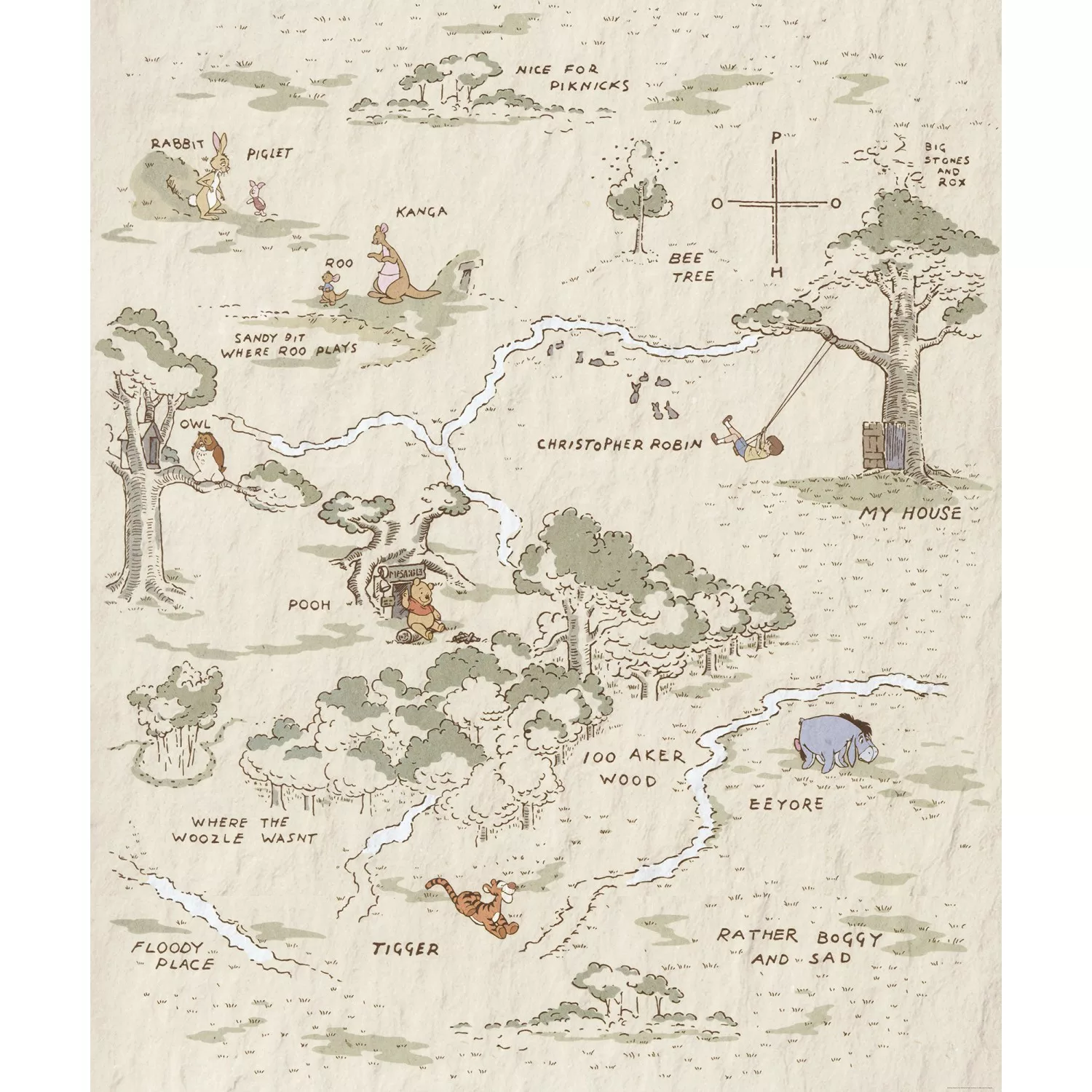 Komar Vliestapete »Digitaldruck Vlies - Winnie the Pooh Map - Größe 200 x 2 günstig online kaufen