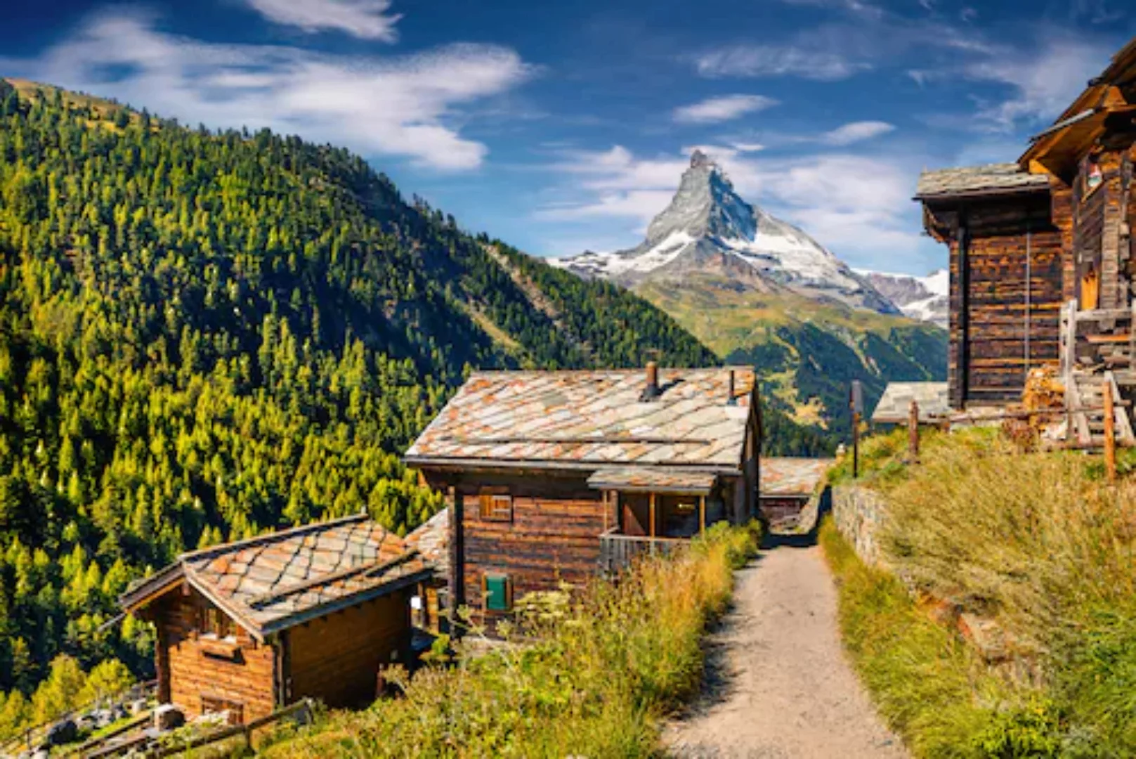 Papermoon Fototapete »Häuser in berg Landschaft« günstig online kaufen