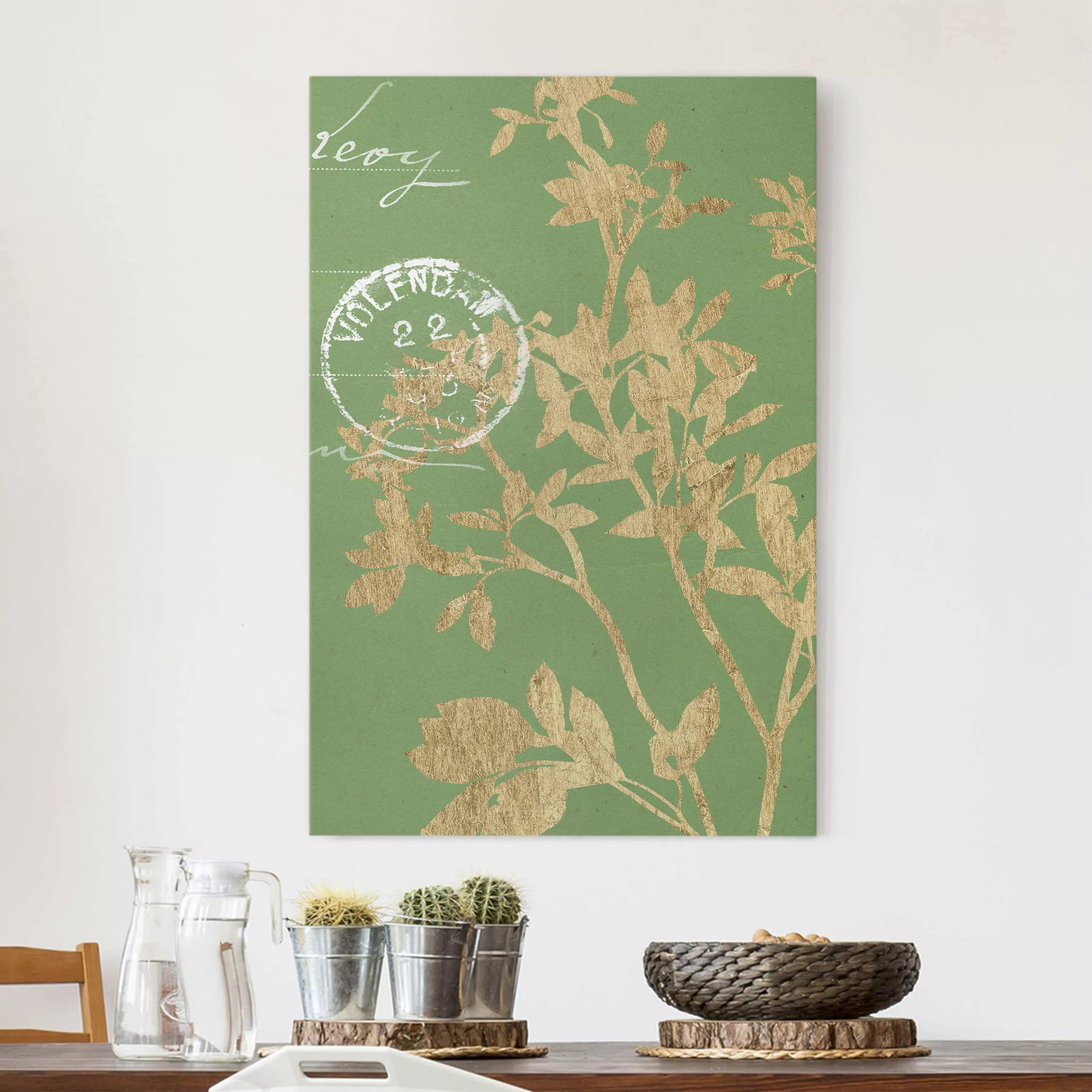 Leinwandbild Spruch - Hochformat Goldene Blätter auf Lind II günstig online kaufen