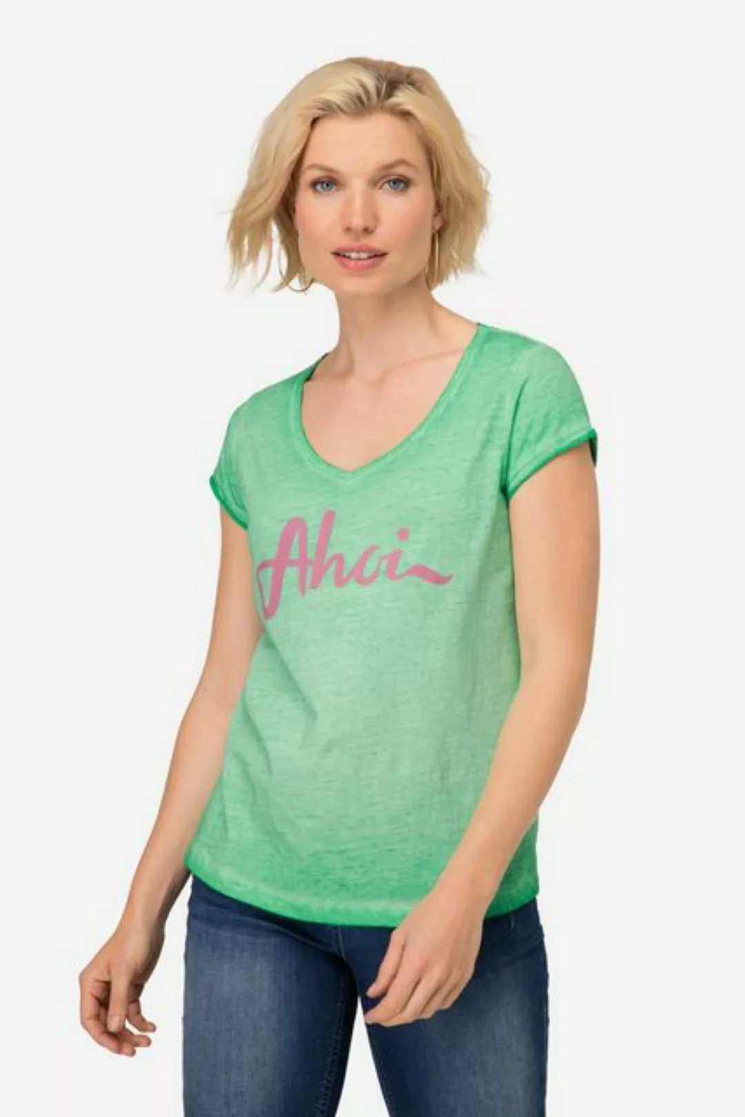 Laurasøn Rundhalsshirt T-Shirt Ahoi Schriftzug V-Ausschnitt Halbarm günstig online kaufen