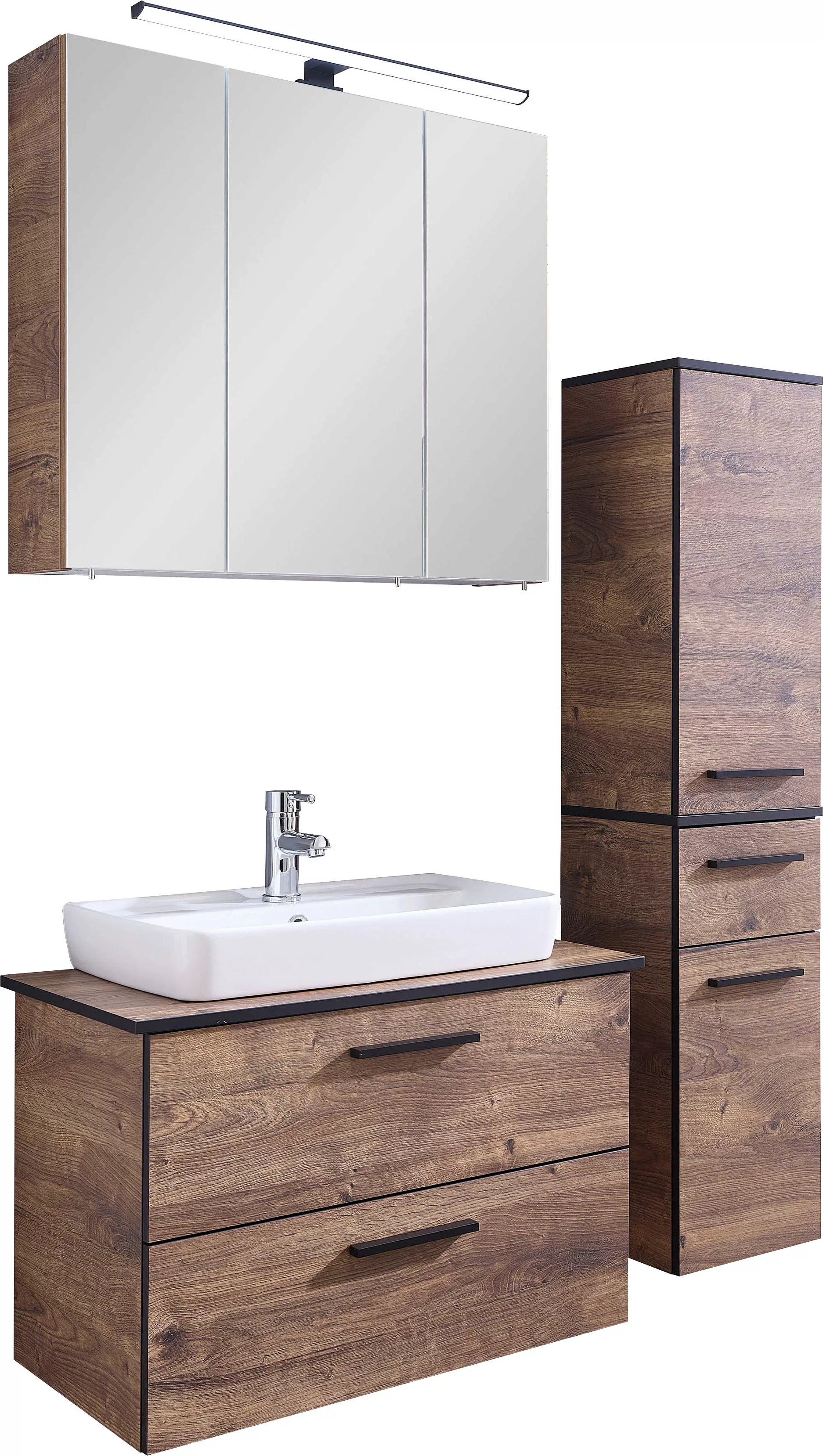 Saphir Badmöbel-Set "Quickset 374 3-teilig, Keramik-Aufsatzbecken und LED-S günstig online kaufen