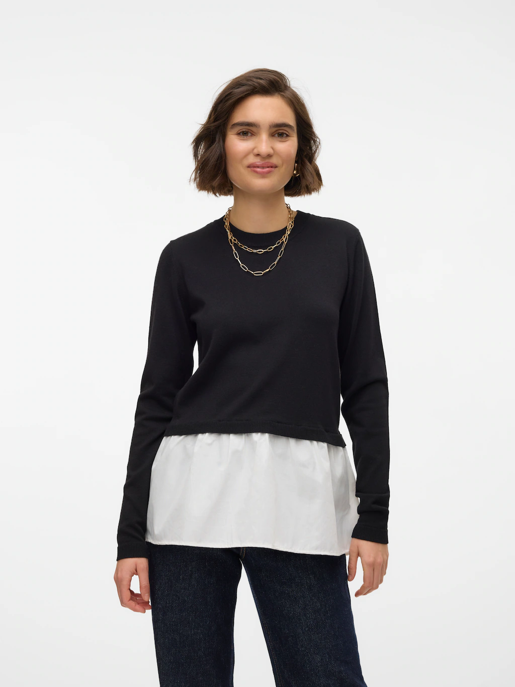 Vero Moda Rundhalspullover "VMJOSE LS O-NECK WVN MIX PULLOVER GA BOO" günstig online kaufen