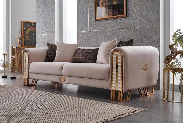 Xlmoebel Sofa Dreisitzer Stoff Couch mit Gold Metall Luxusdesign, Hergestel günstig online kaufen