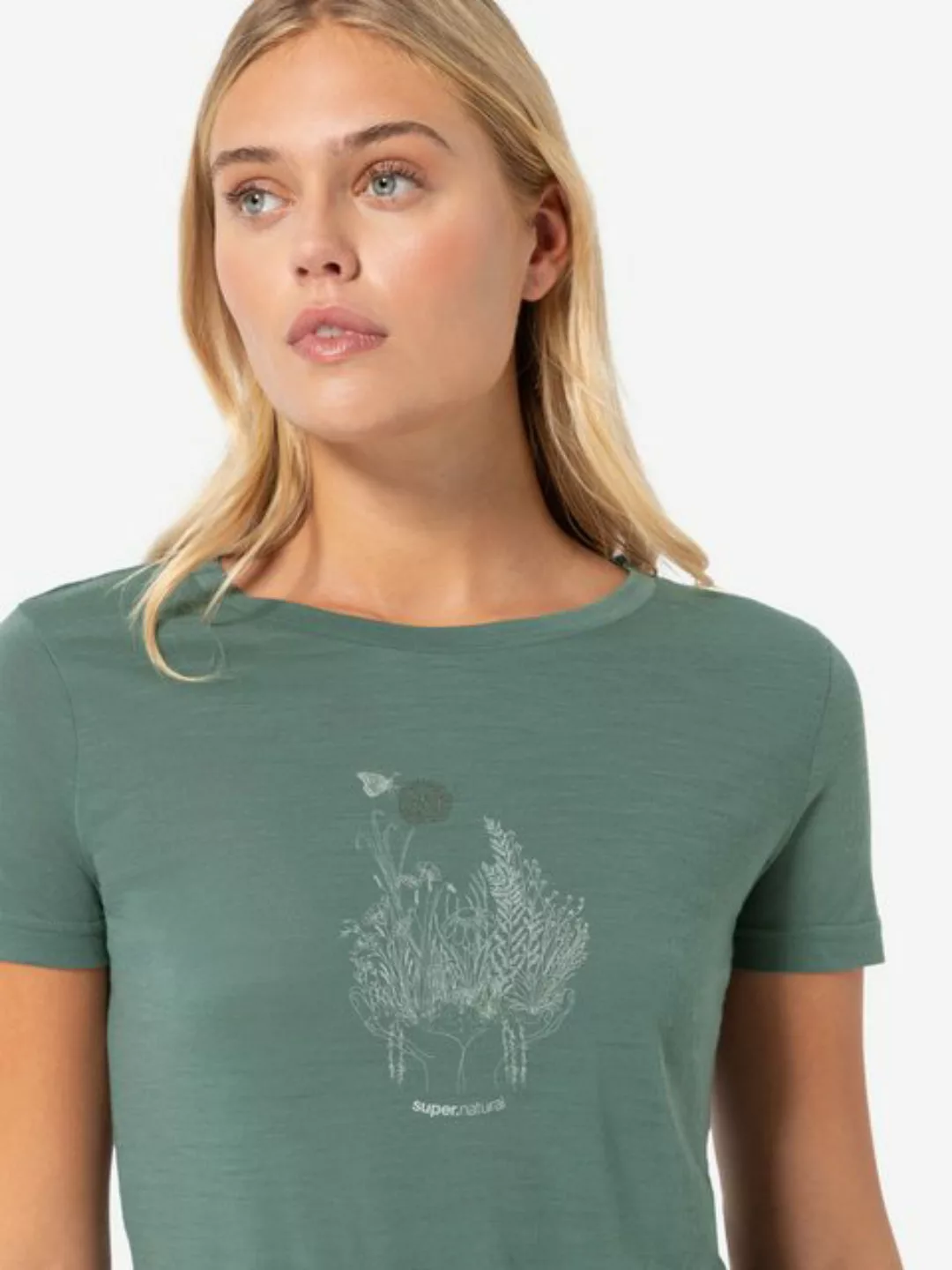 SUPER.NATURAL T-Shirt für Damen, Merino FLOWERHANDS Blumen Motiv, bunt, cas günstig online kaufen