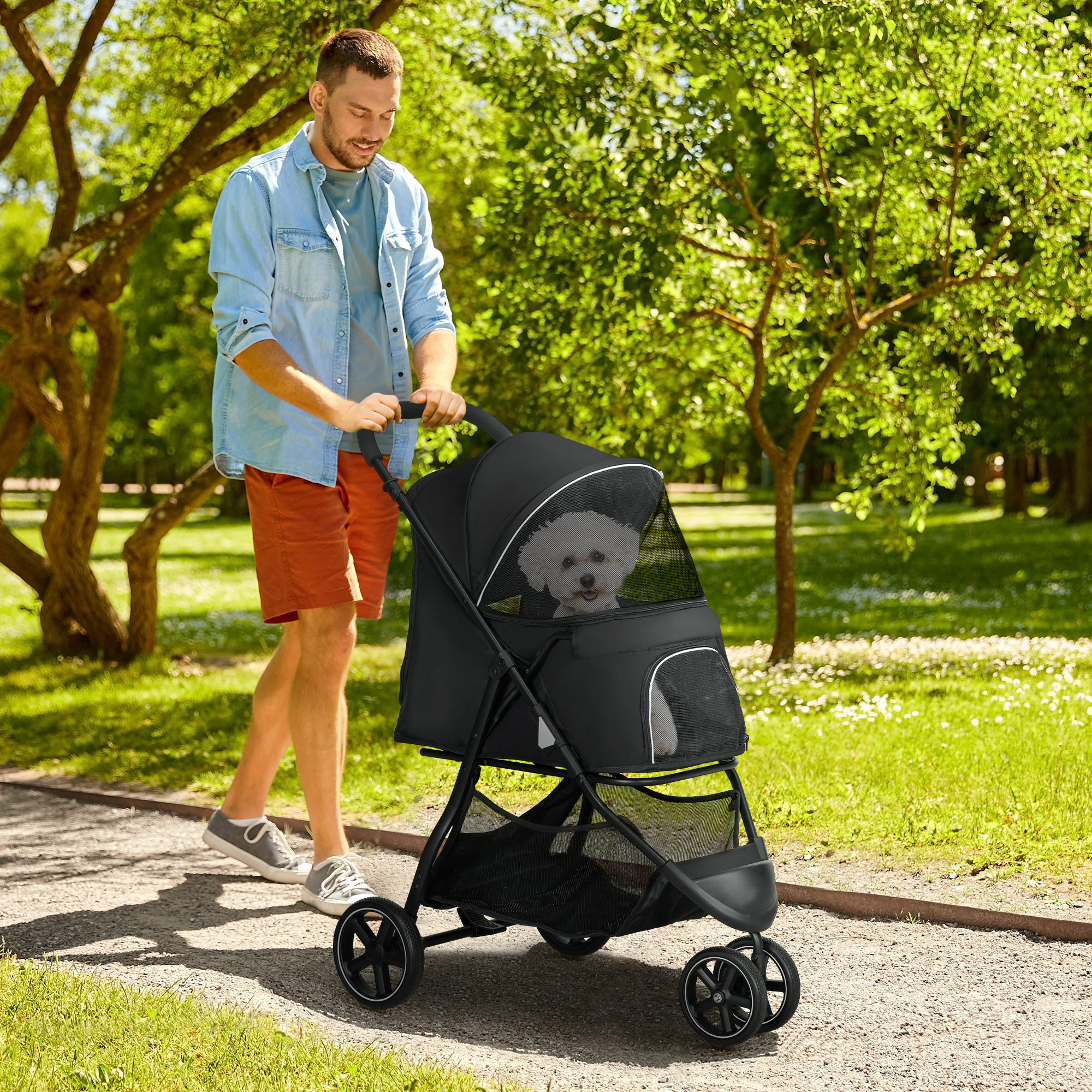 PawHut Hundekinderwagen, Katzenbuggy für Haustiere, zusammenklappbar, mit 2 günstig online kaufen