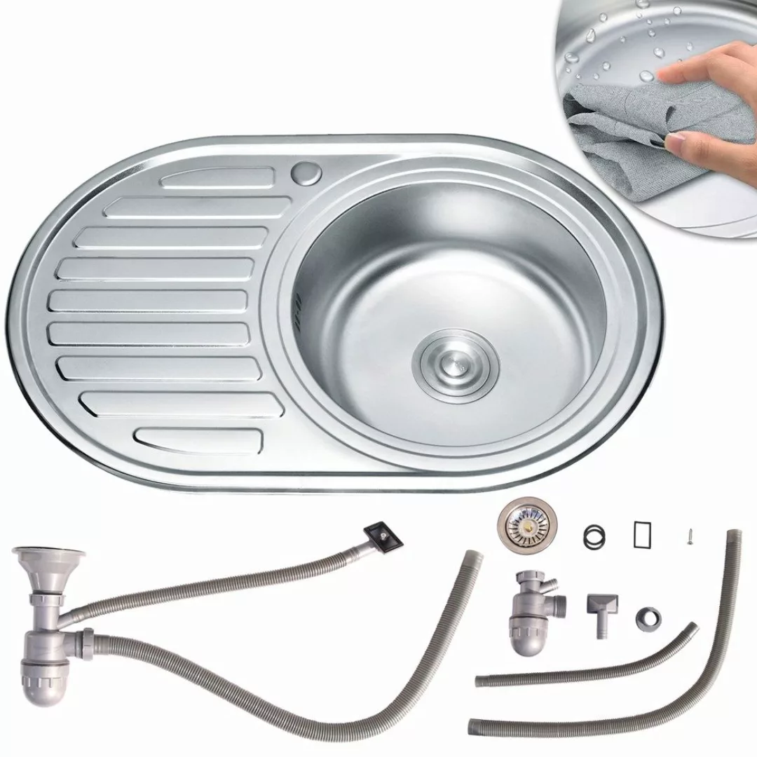 Feel2Home Edelstahlspüle 77cm Edelstahlspüle Rundbecken Einbauspüle günstig online kaufen
