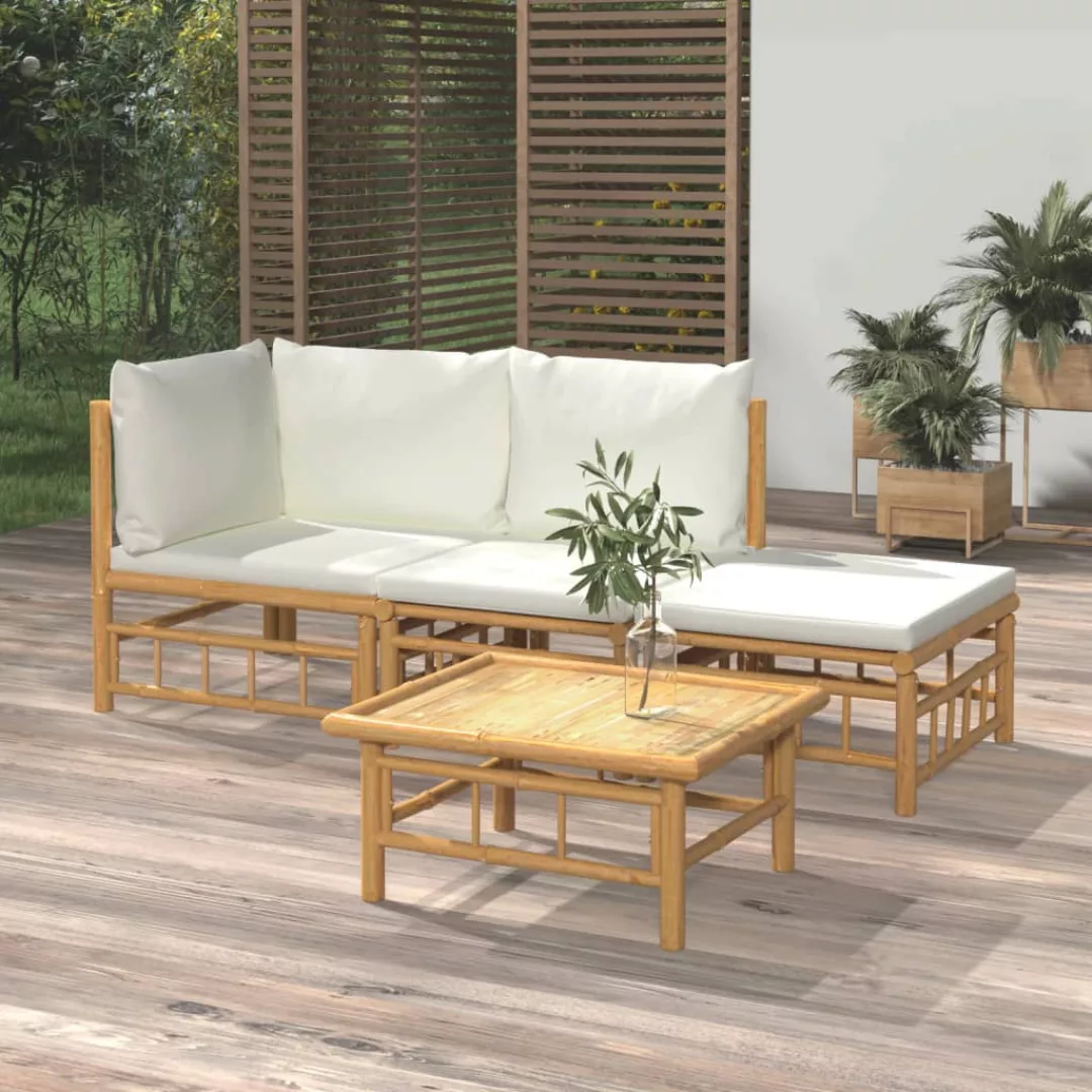 Vidaxl 4-tlg. Garten-lounge-set Mit Cremeweißen Kissen Bambus günstig online kaufen